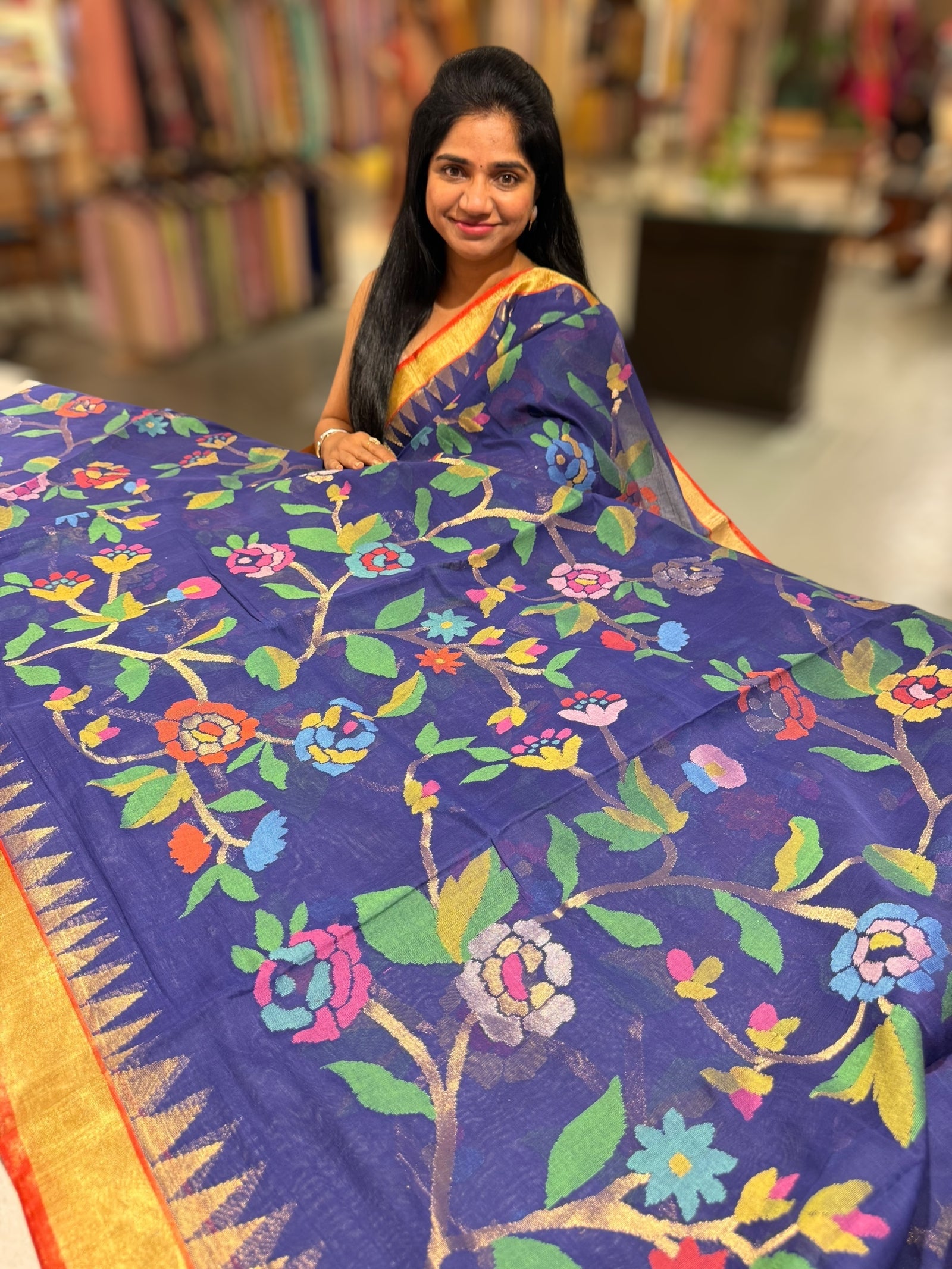 Royal Blue allover ponduru khadi jamdani
