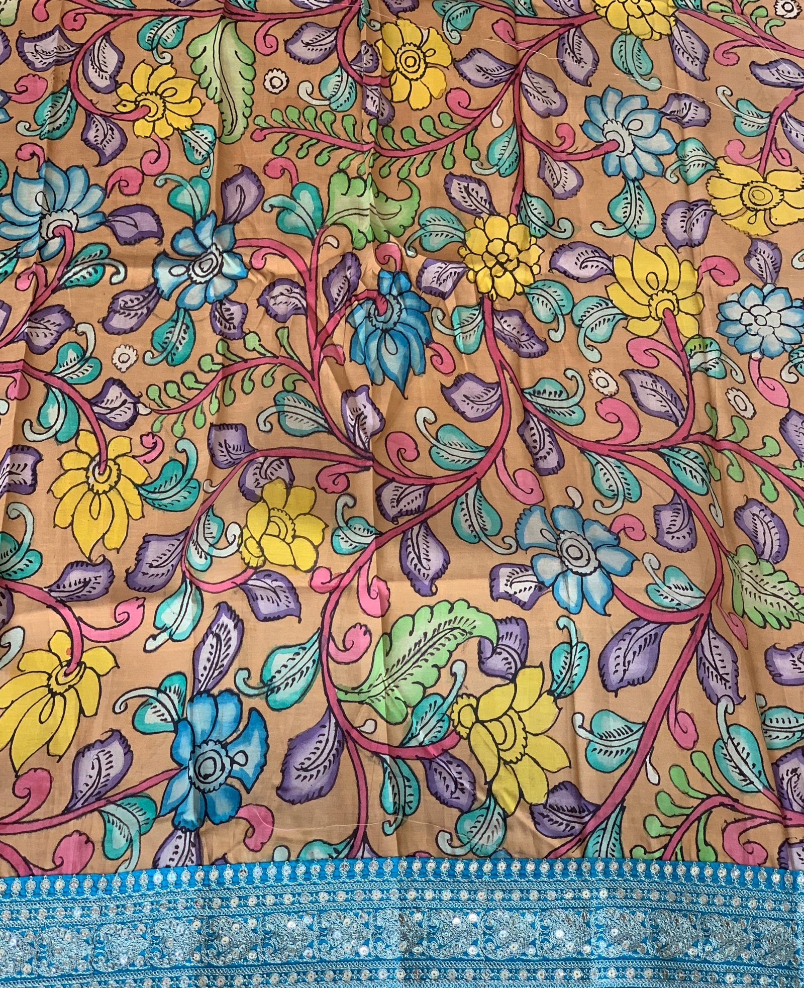 Copper sulphate kora Muslin Tissue fusion saree