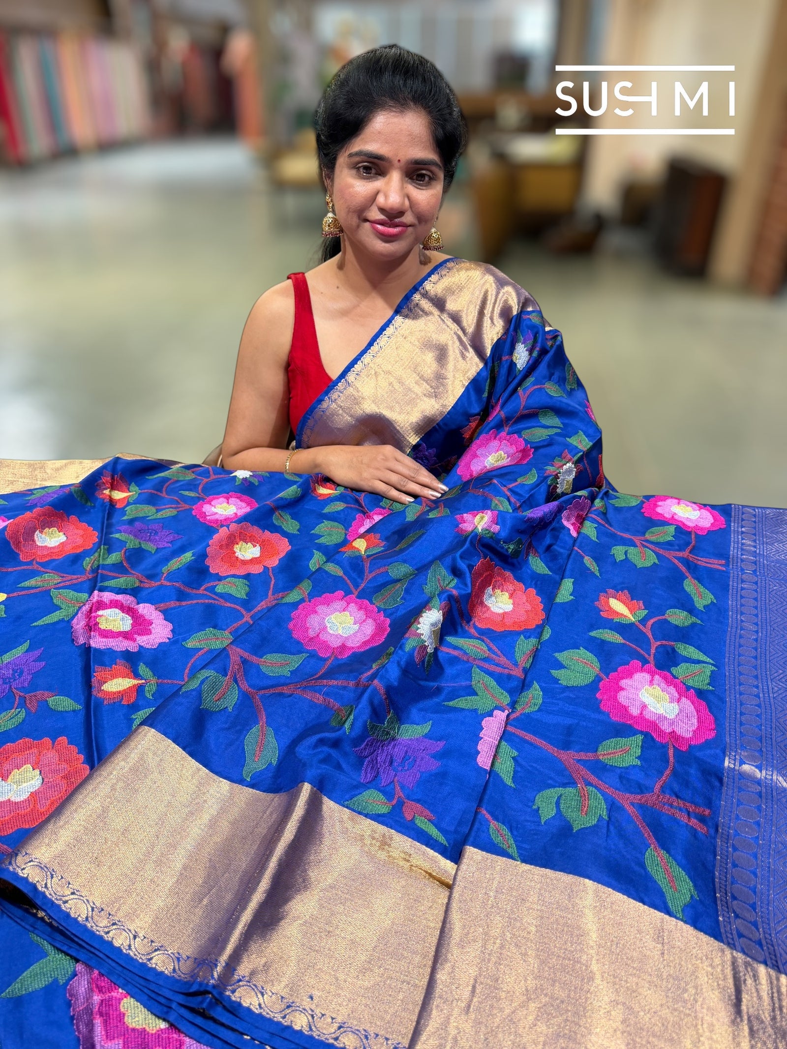Royal Blue Kanchi Soft Silk Saree with embroidery : S62F176