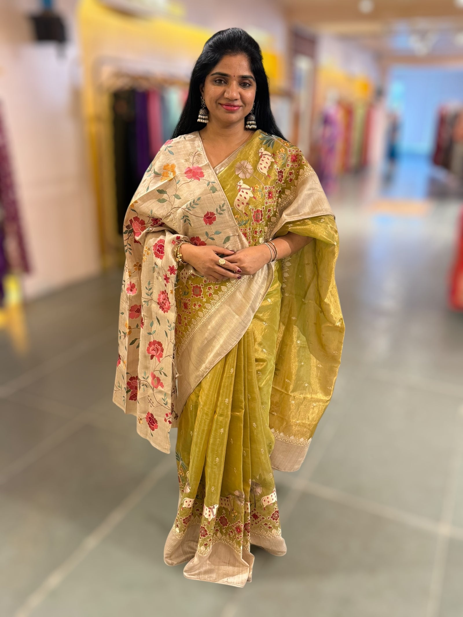 Lime Green Designer Tissue Saree