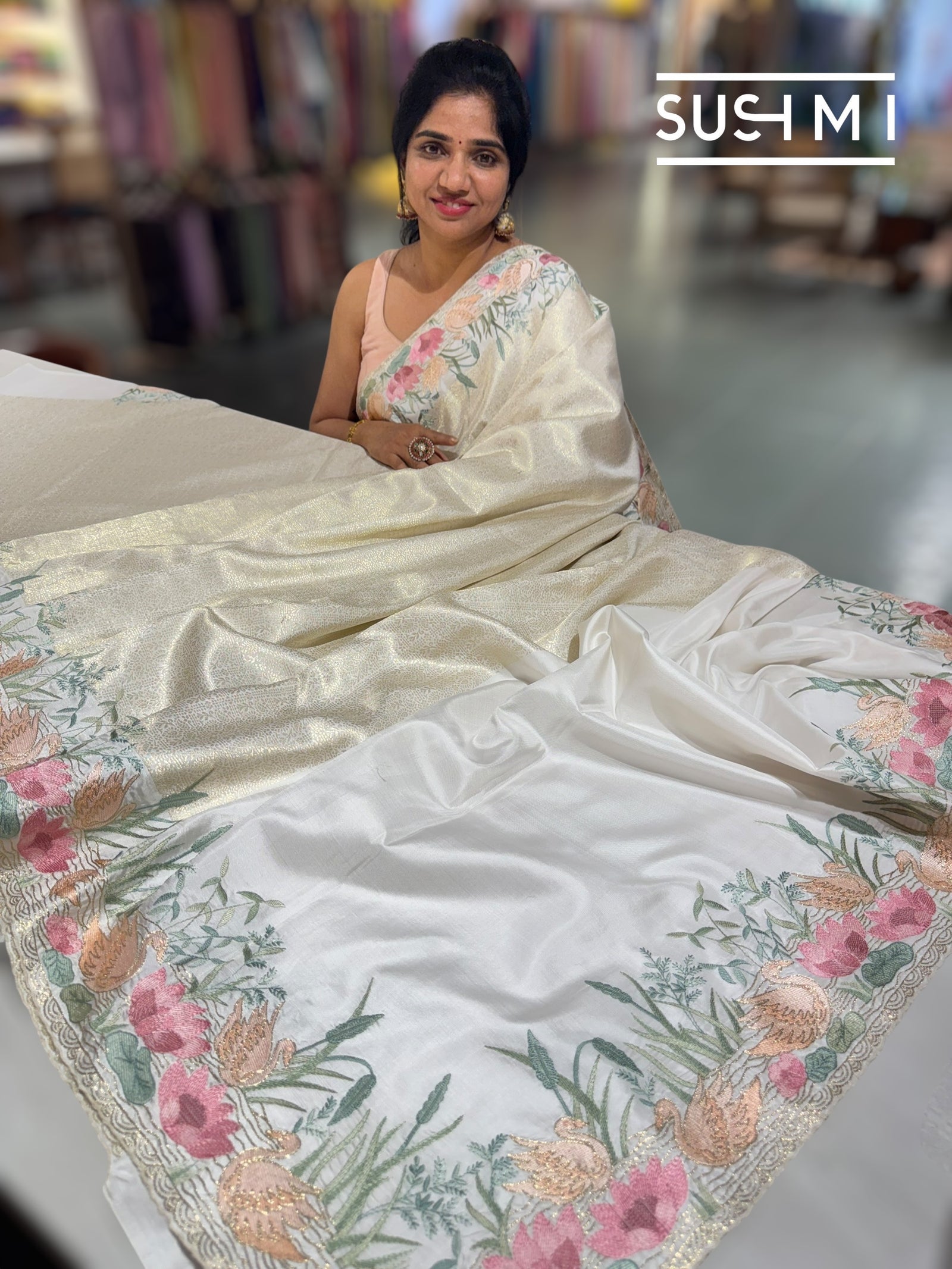 White Brocade Kanjeevaram with embroidery D62F039