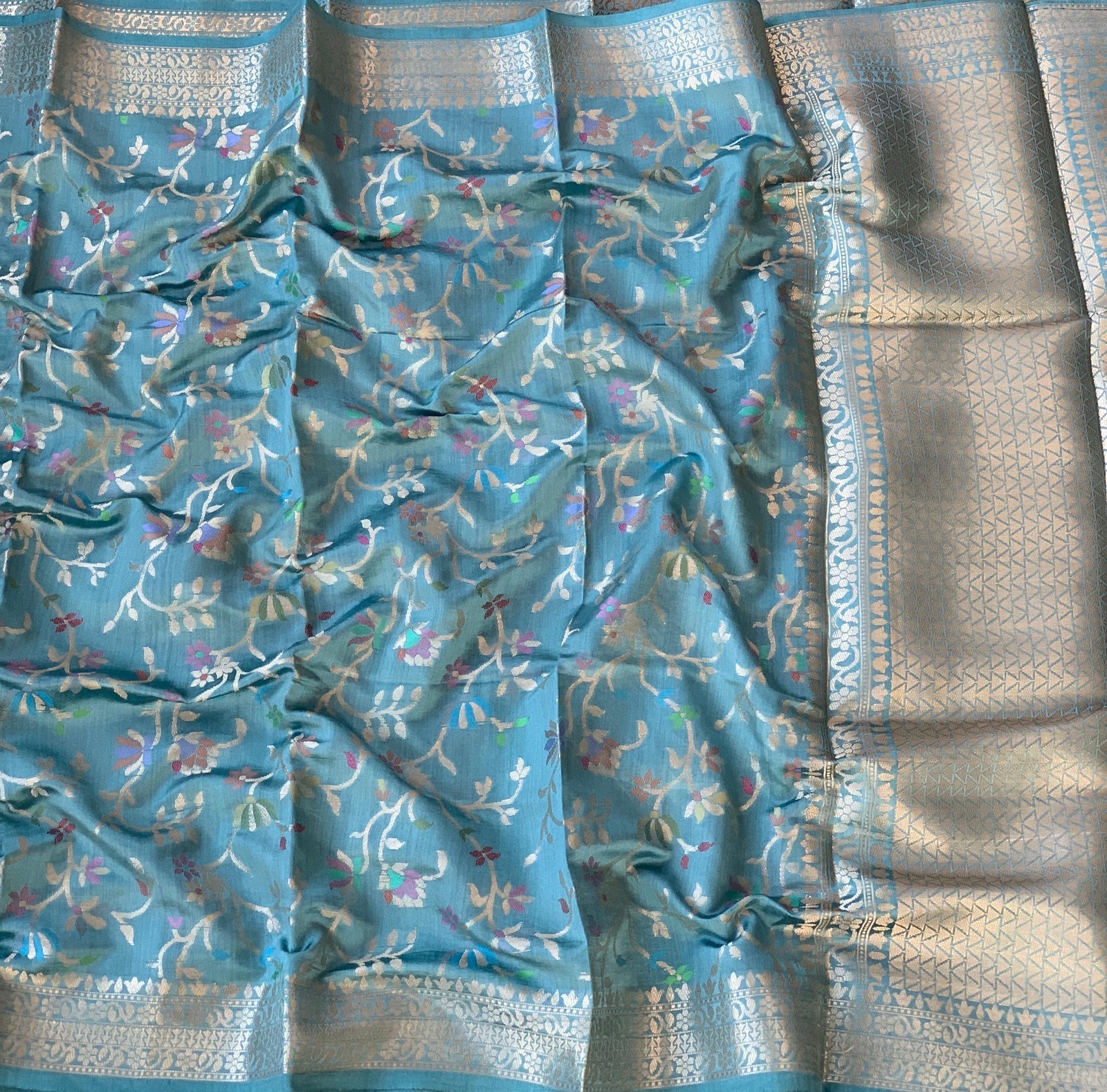 Powder Blue Banarasi Chiniya Silk 3-pc Suit set : SS62J02