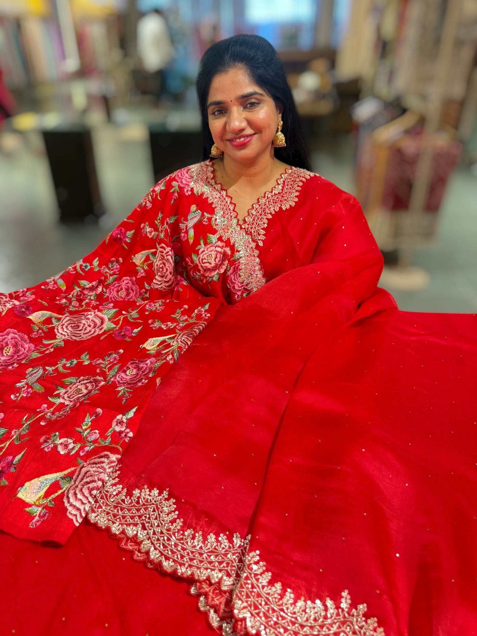 Red Pure Organza Handwork Saree with heavy Designer Blouse