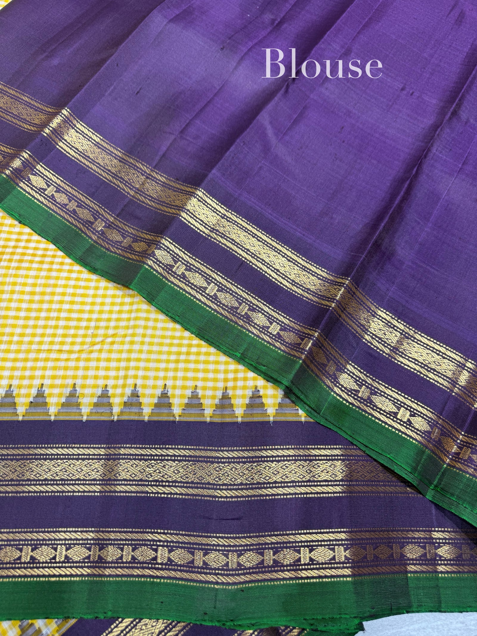 Ivory & lemon yellow vintage checks jute Gadwal Silk Saree : S62F217