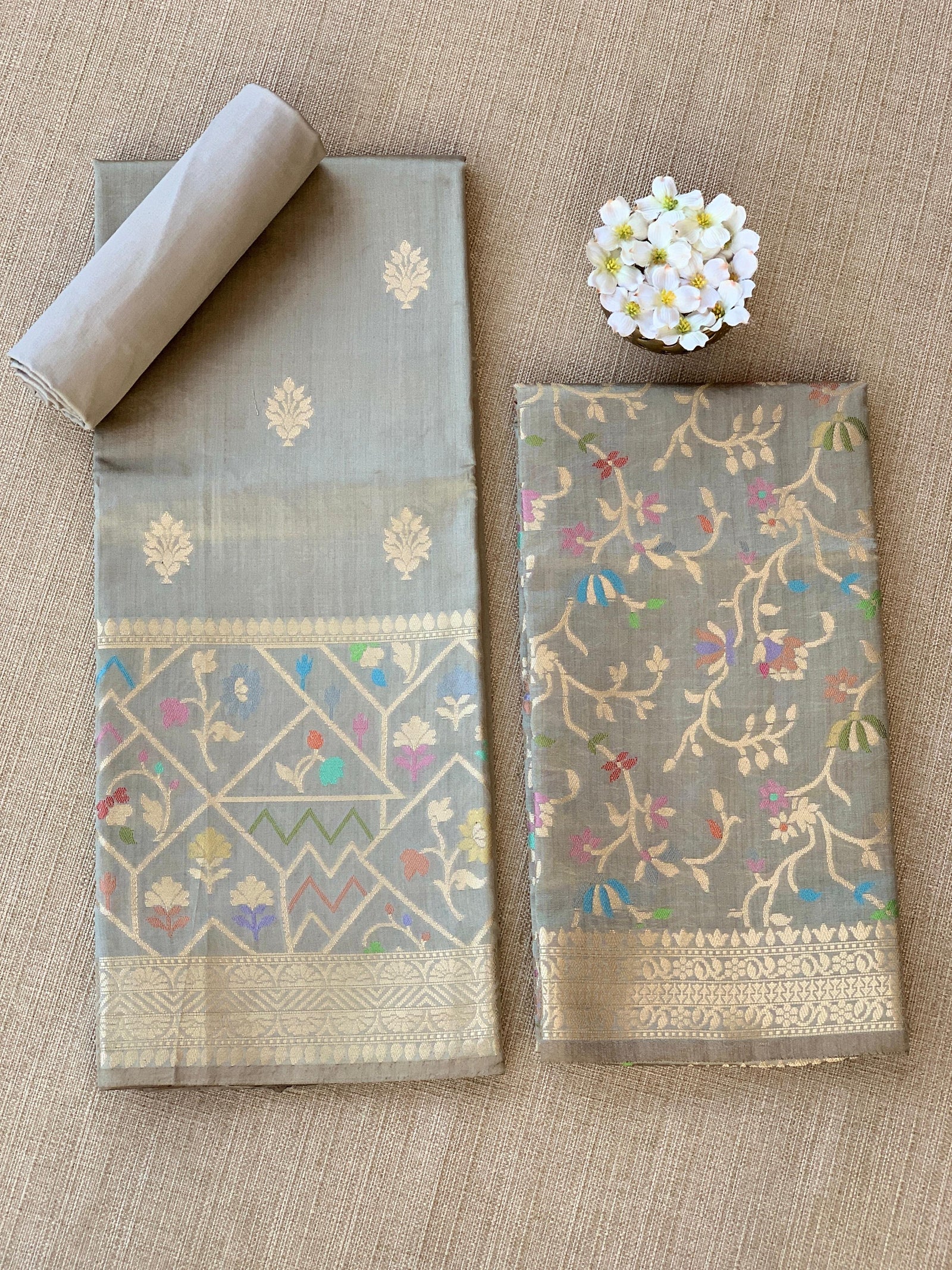 Earthy Tone Banarasi Chiniya Silk 3-pc Suit set : SS62J18