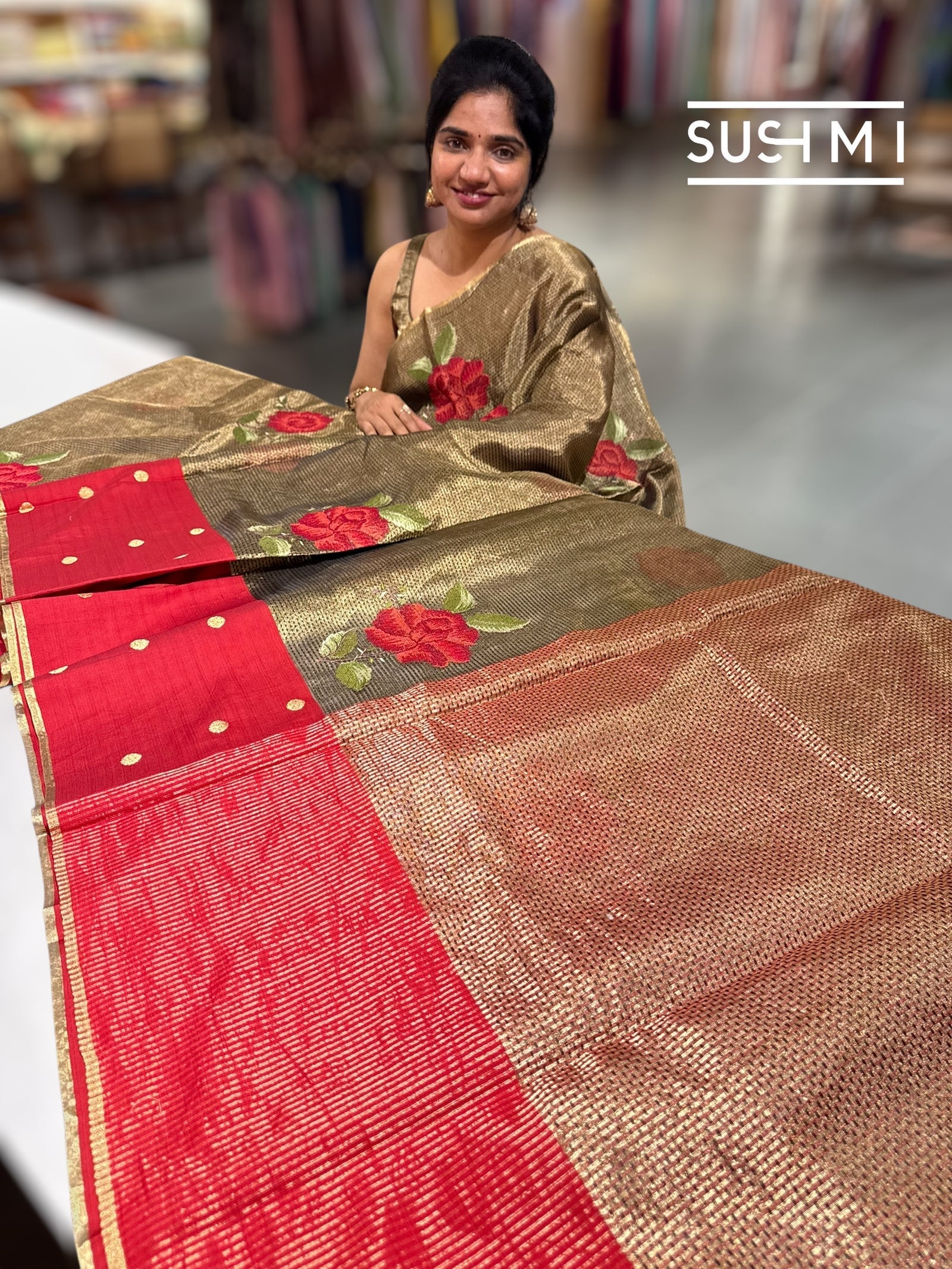 Kora tissue Saree with petite Point embroidery : S62104