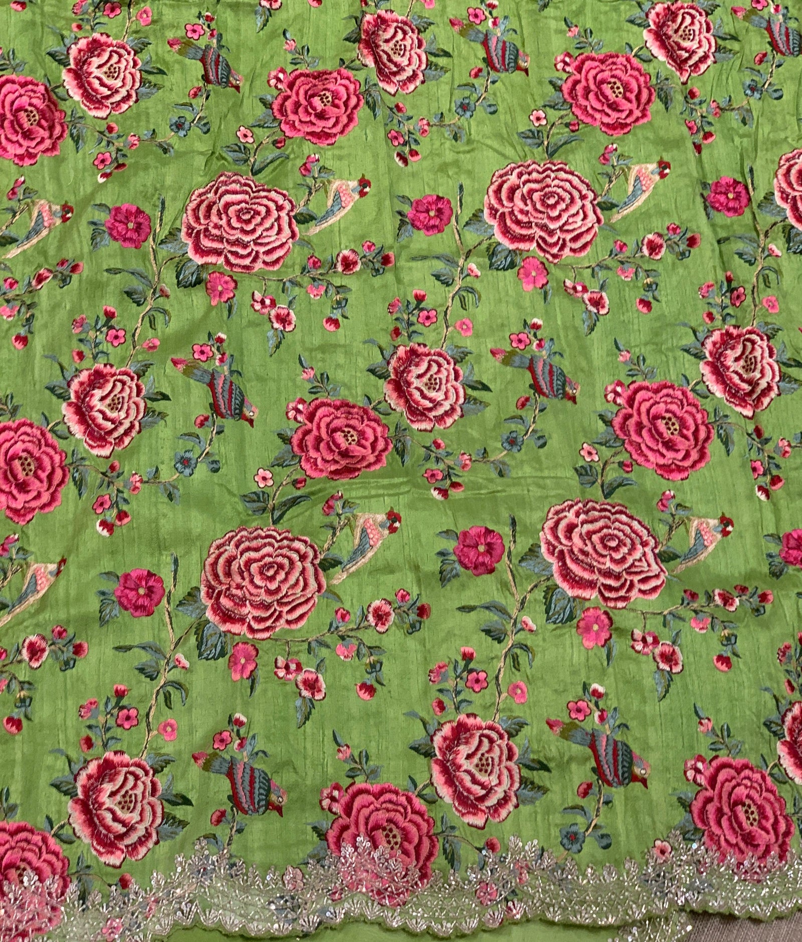 Apple Green Pure Organza Handwork Saree with heavy Designer Blouse