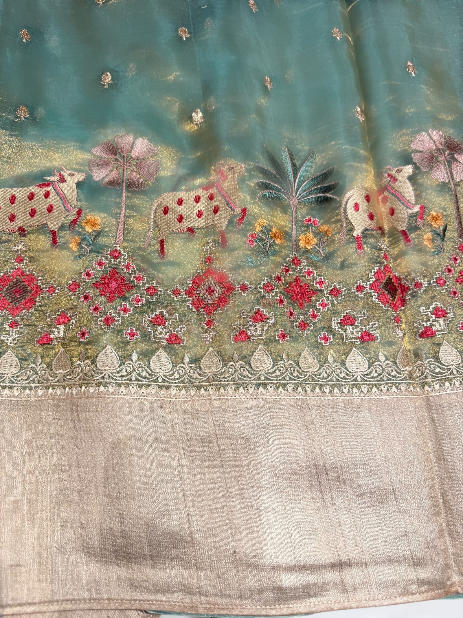 Mint Green Designer Tissue Saree