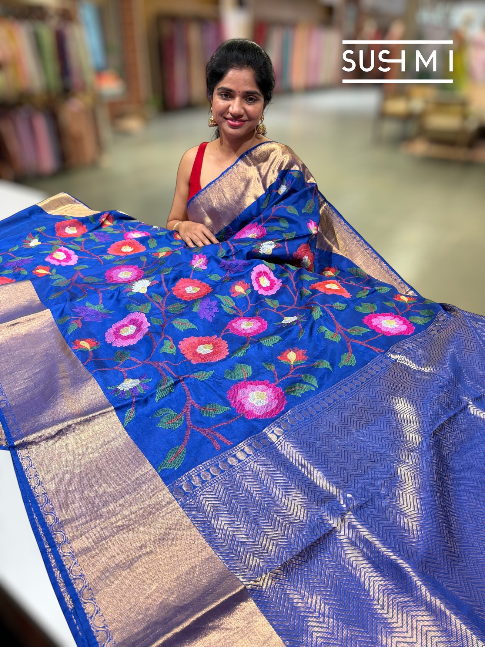 Royal Blue Kanchi Soft Silk Saree with embroidery : S62F176