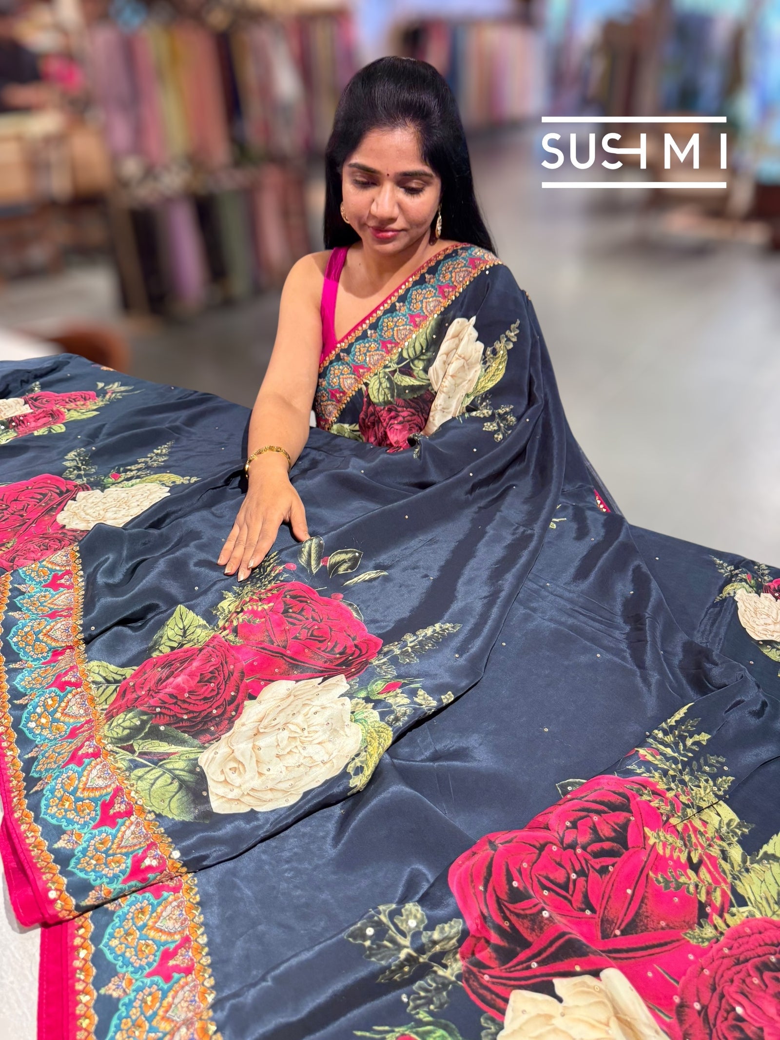 Black Designer Crepe Silk Saree : D62F031