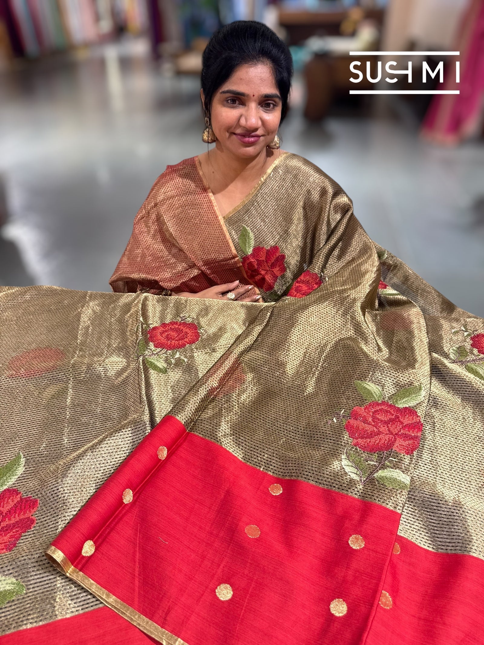 Kora tissue Saree with petite Point embroidery : S62104