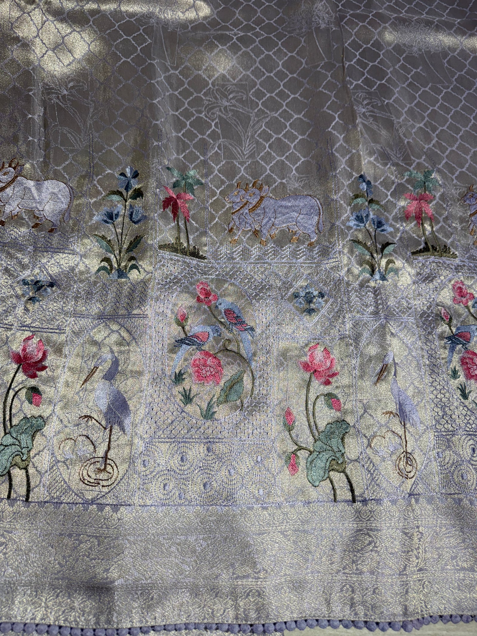 Bluish Lilac Fancy Banarasi saree with embroidery