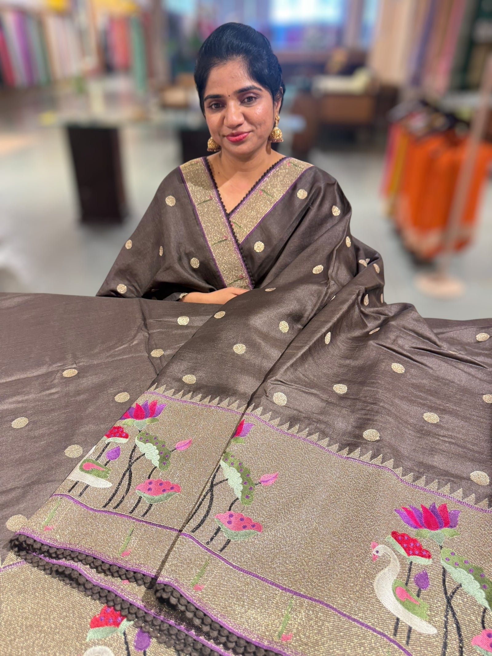 Mocha Brown Tussar with embroidery