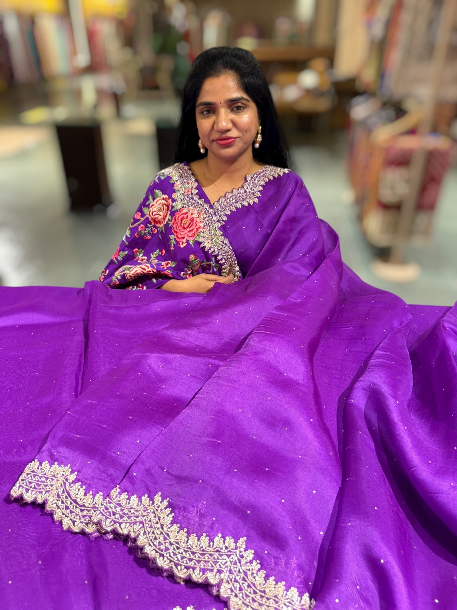 Purple Pure Organza Handwork Saree with heavy Designer Blouse