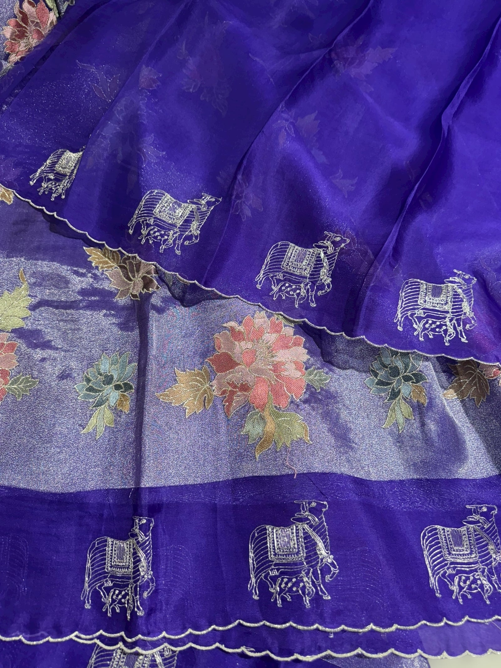 Purple Premium Handloom Designer Tissue saree with exquisite embroidery