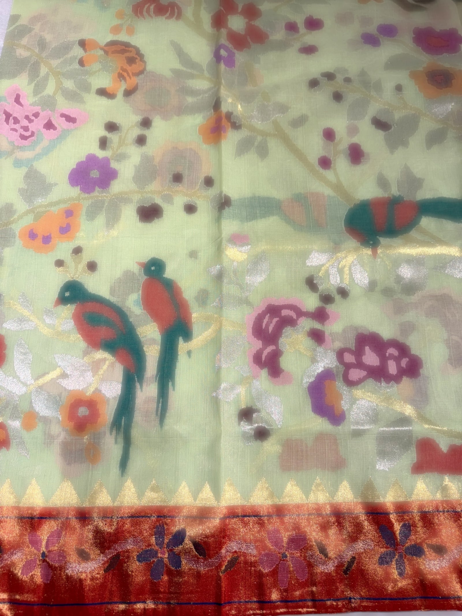 Mint allover ponduru khadi jamdani with paithani borders & Pallu