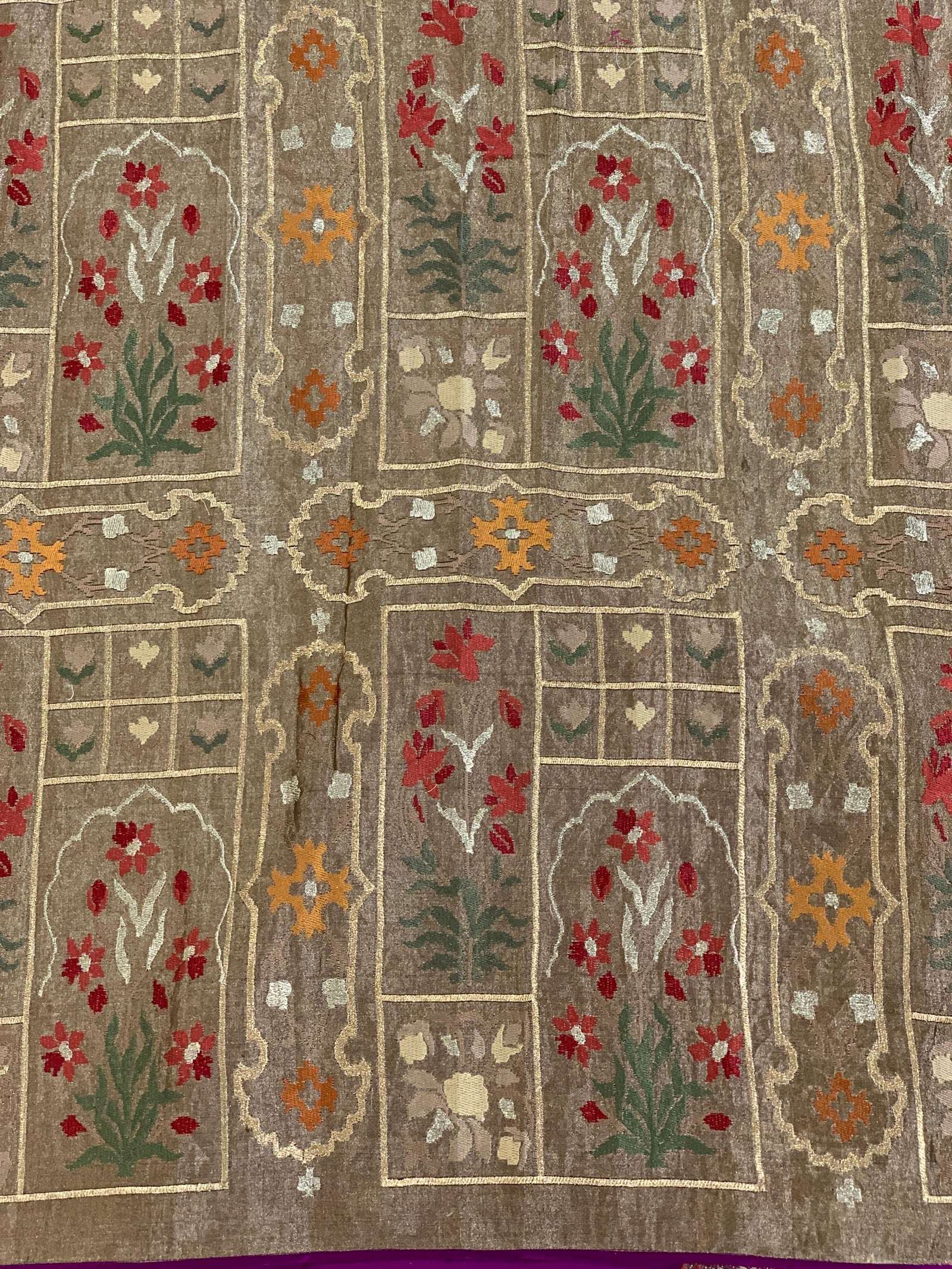 Majenta Kanchi soft silk saree with pythani and jamdani inspired embroidery