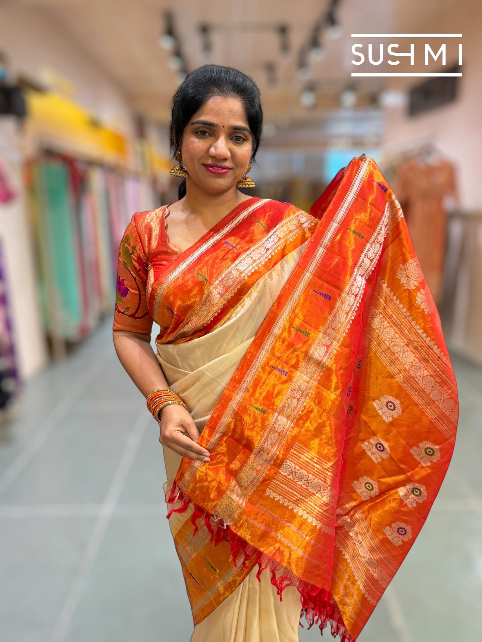 Beige Gadwal Silk Saree with Paithani border : S62F180