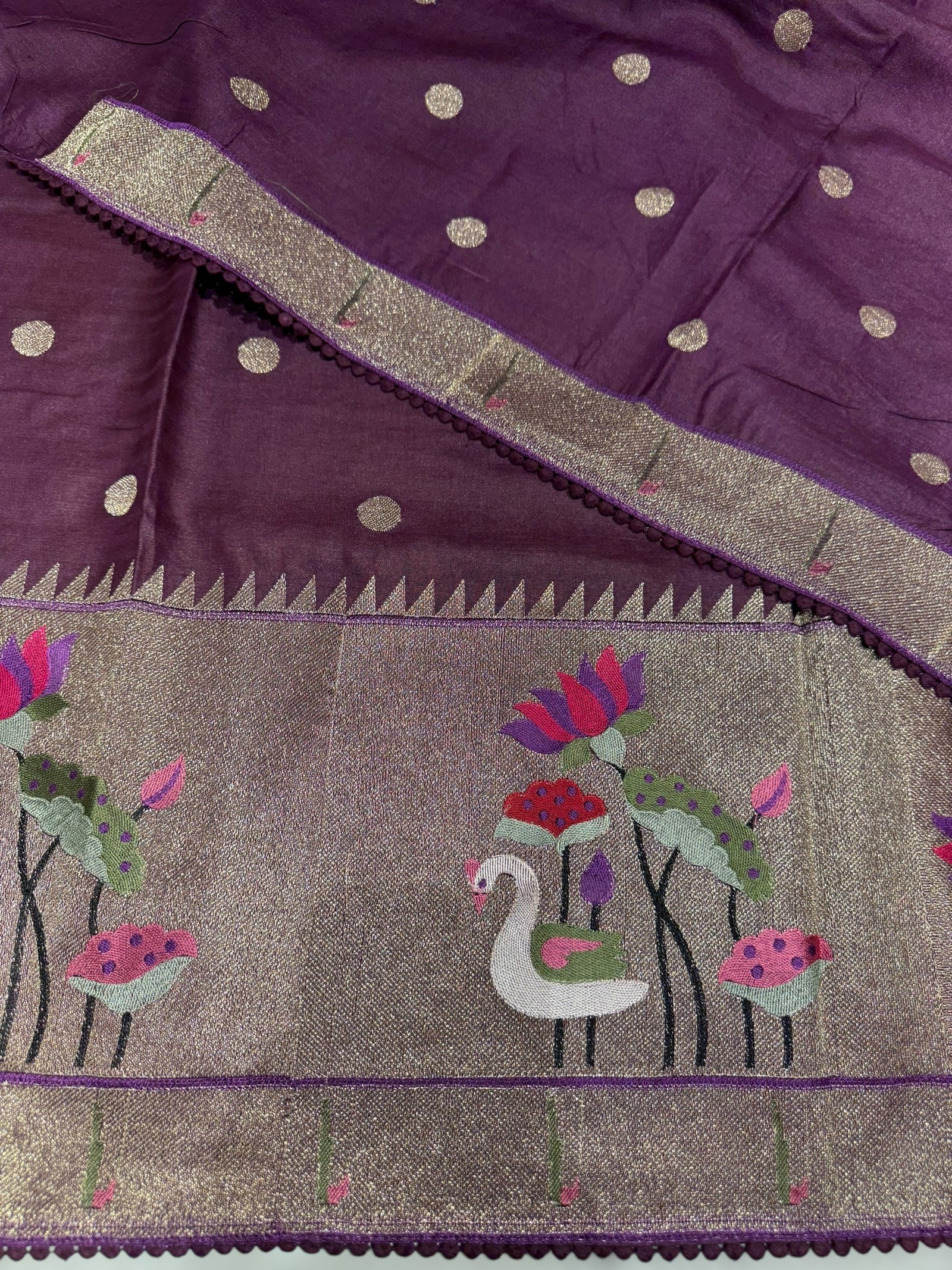 Grape Wine Tussar with embroidery