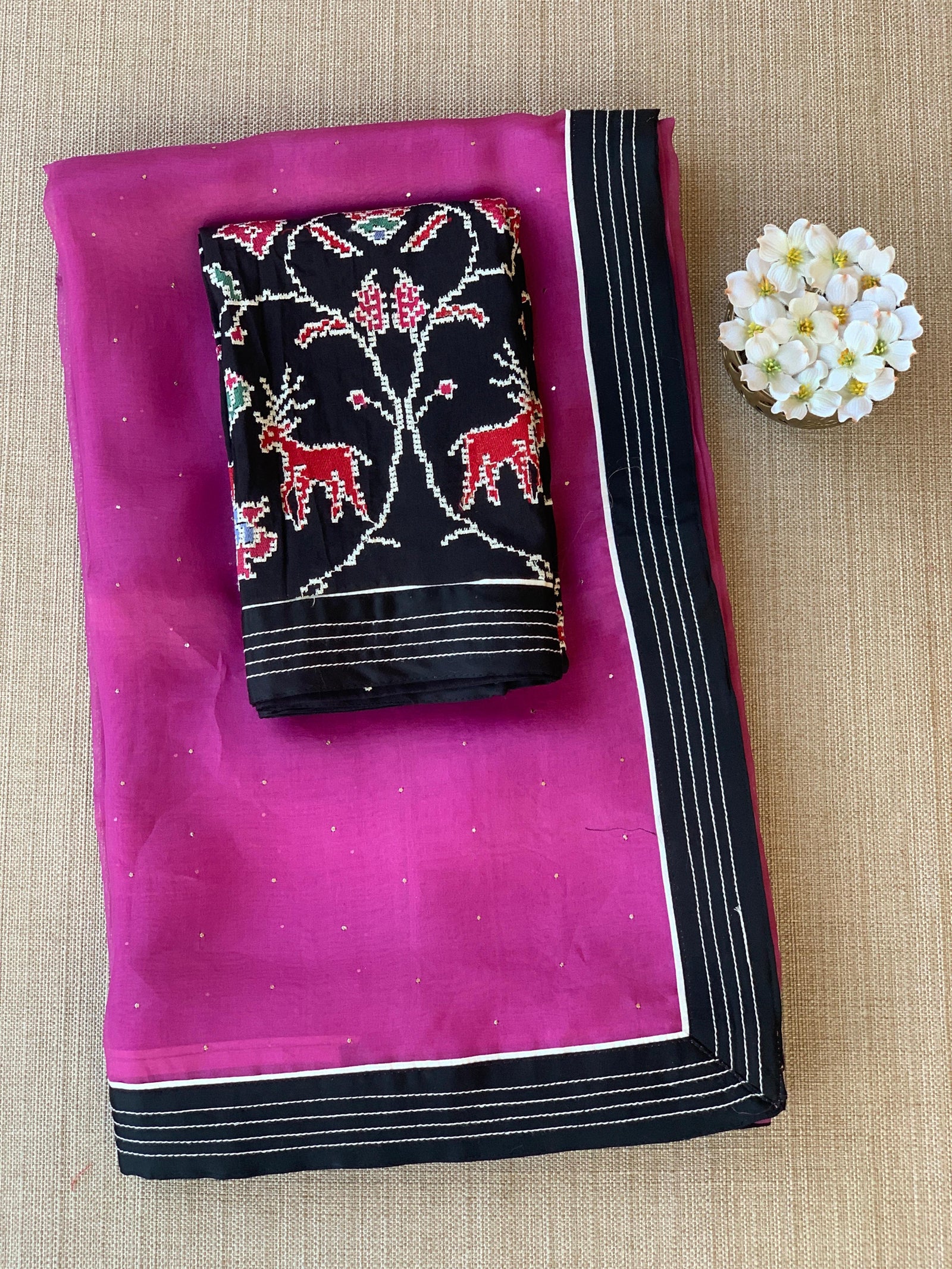 Plum Jamoon Organza Saree with embroidered blouse