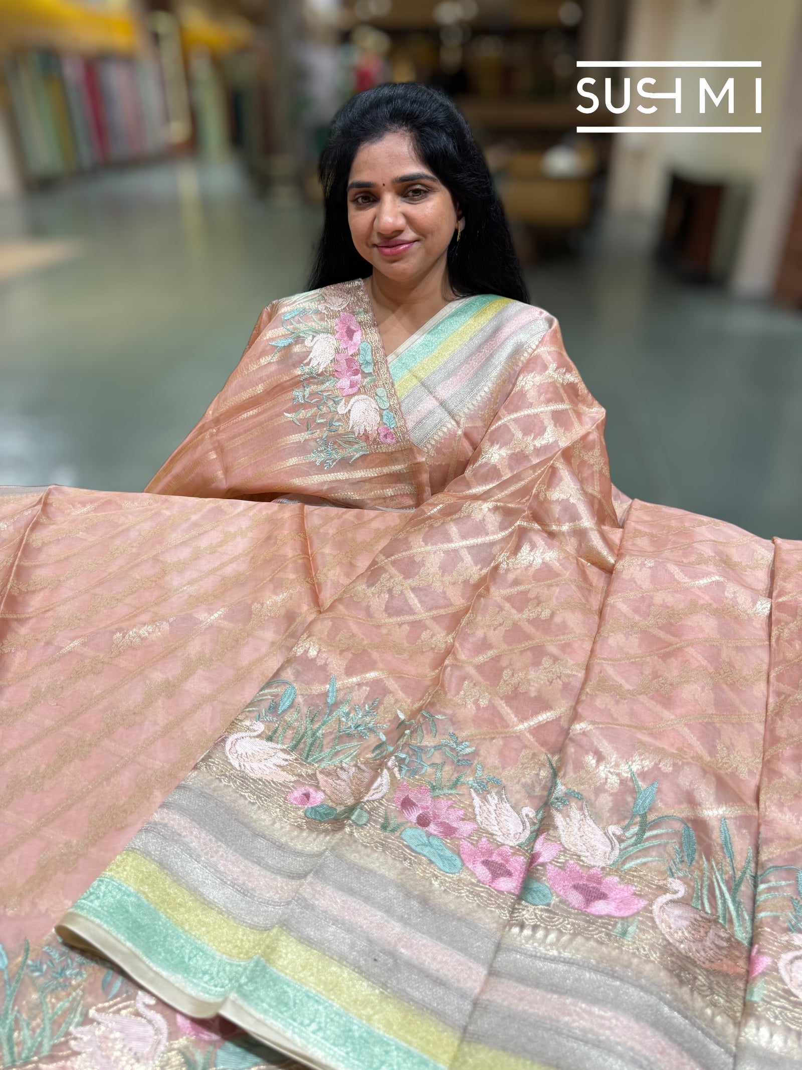 Peach Pink Designer Kora Banarasi Saree: S62F231