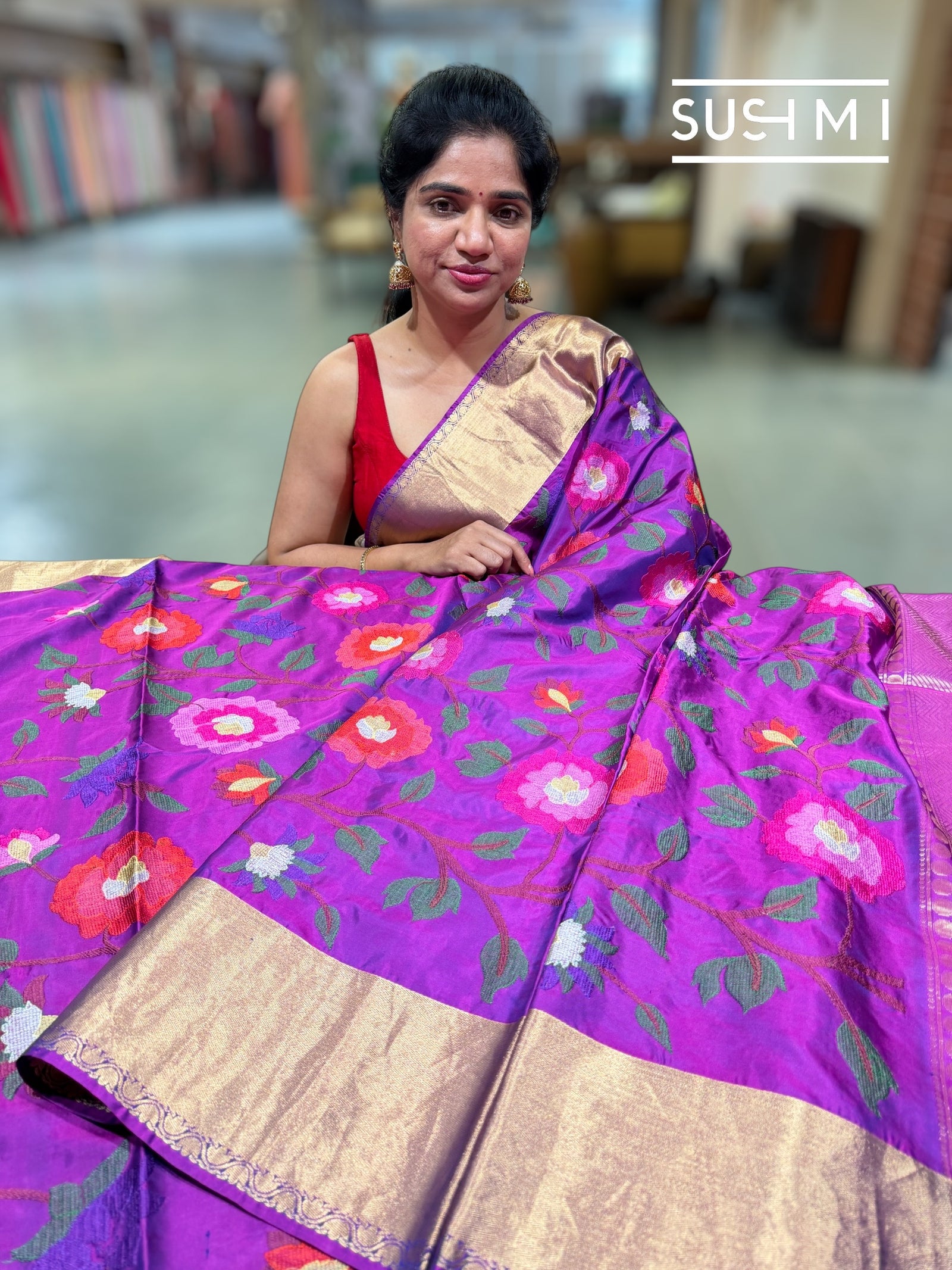 Majenta Purple Kanchi Soft Silk Saree with embroidery : S62F178