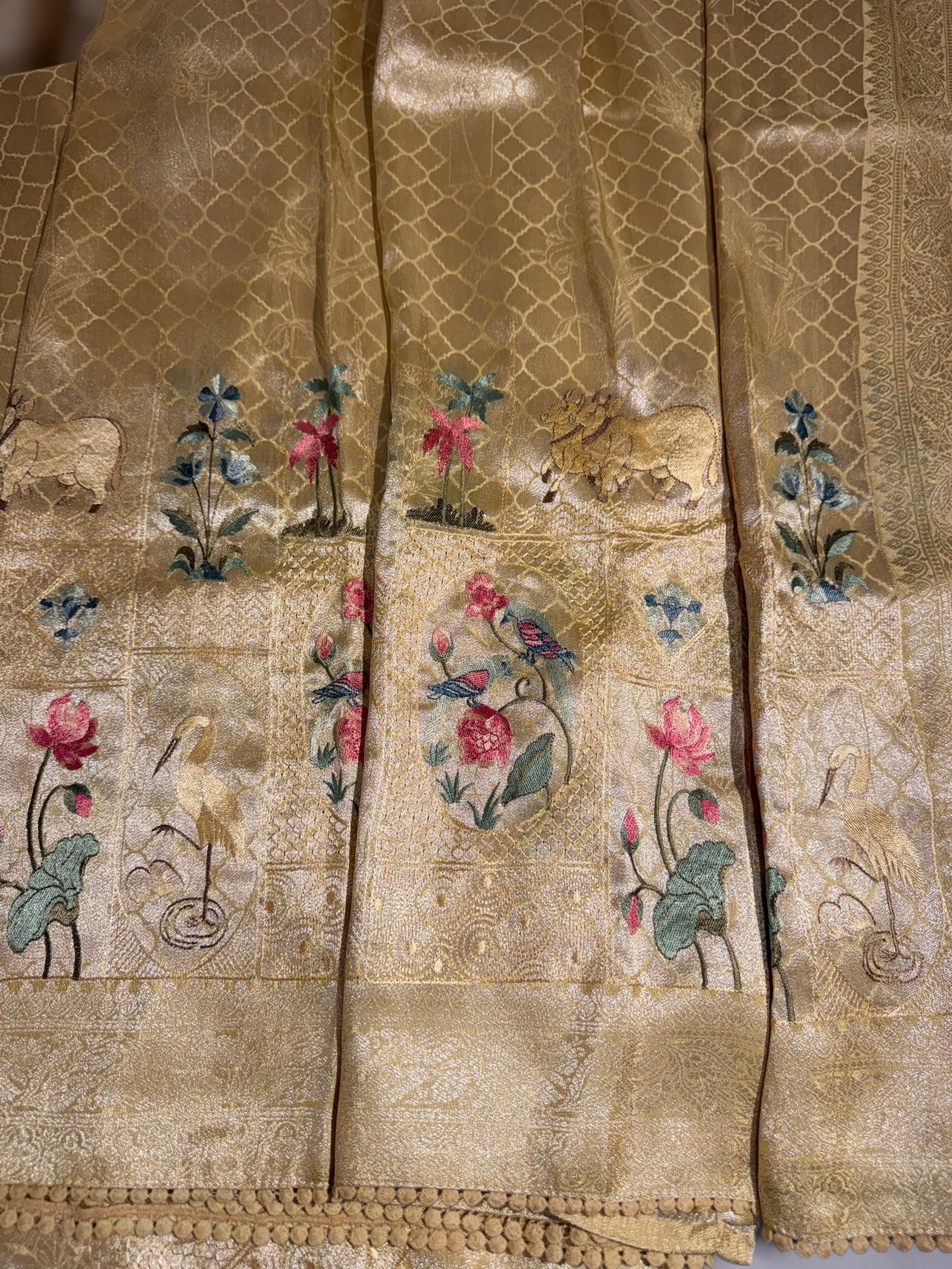 Pastel Yellow Fancy Banarasi saree with embroidery