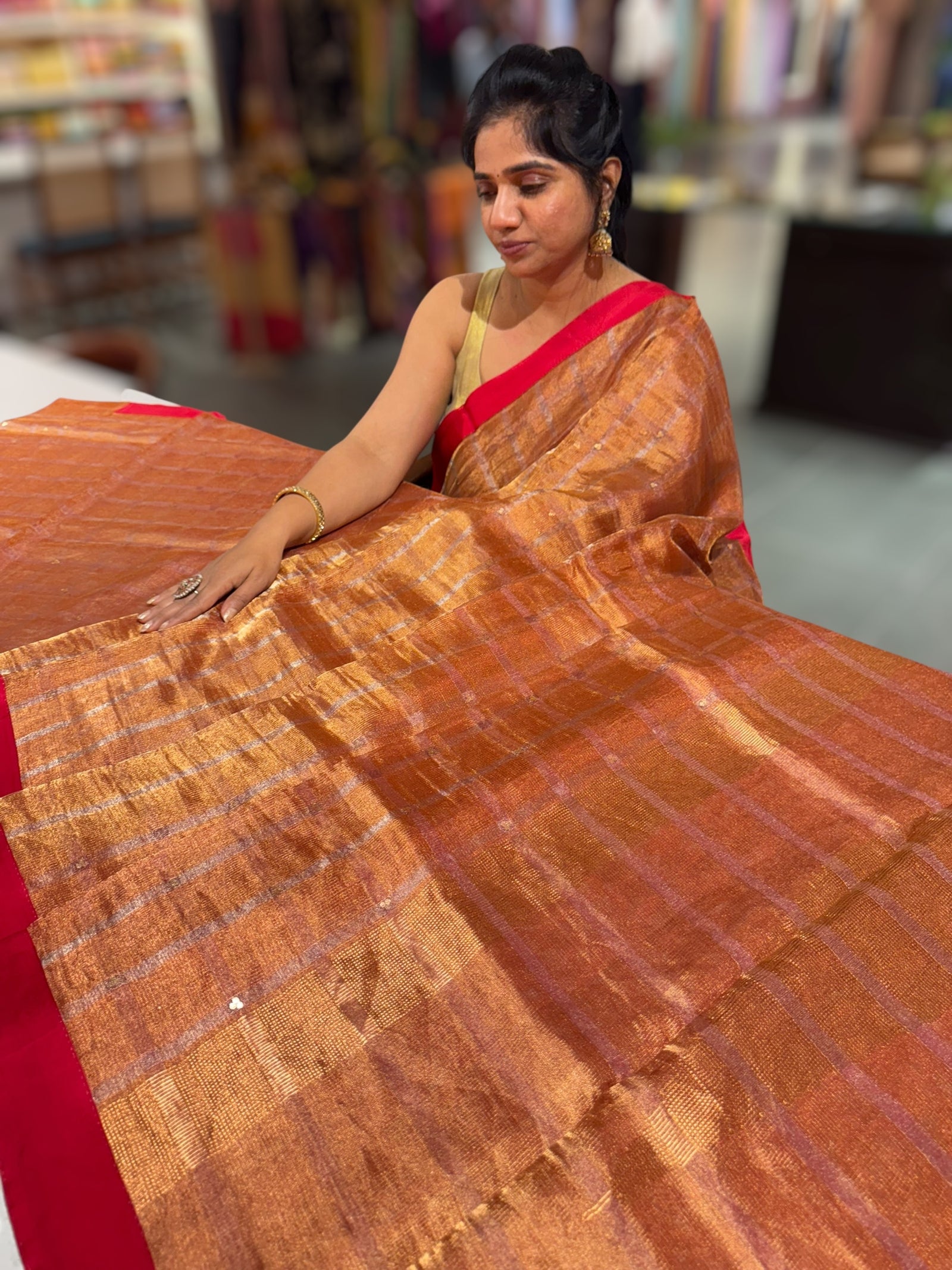 Red Tissue saree with kanchi silk embroidered blouse