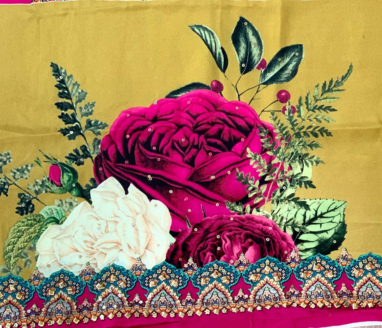 Mustard Gold Designer Crepe Silk Saree : D62F030