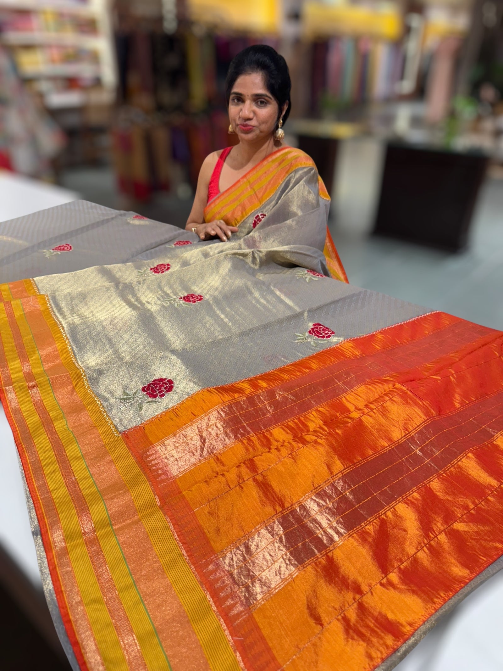Banarasi brocade Tissue fusion Saree with embroidery