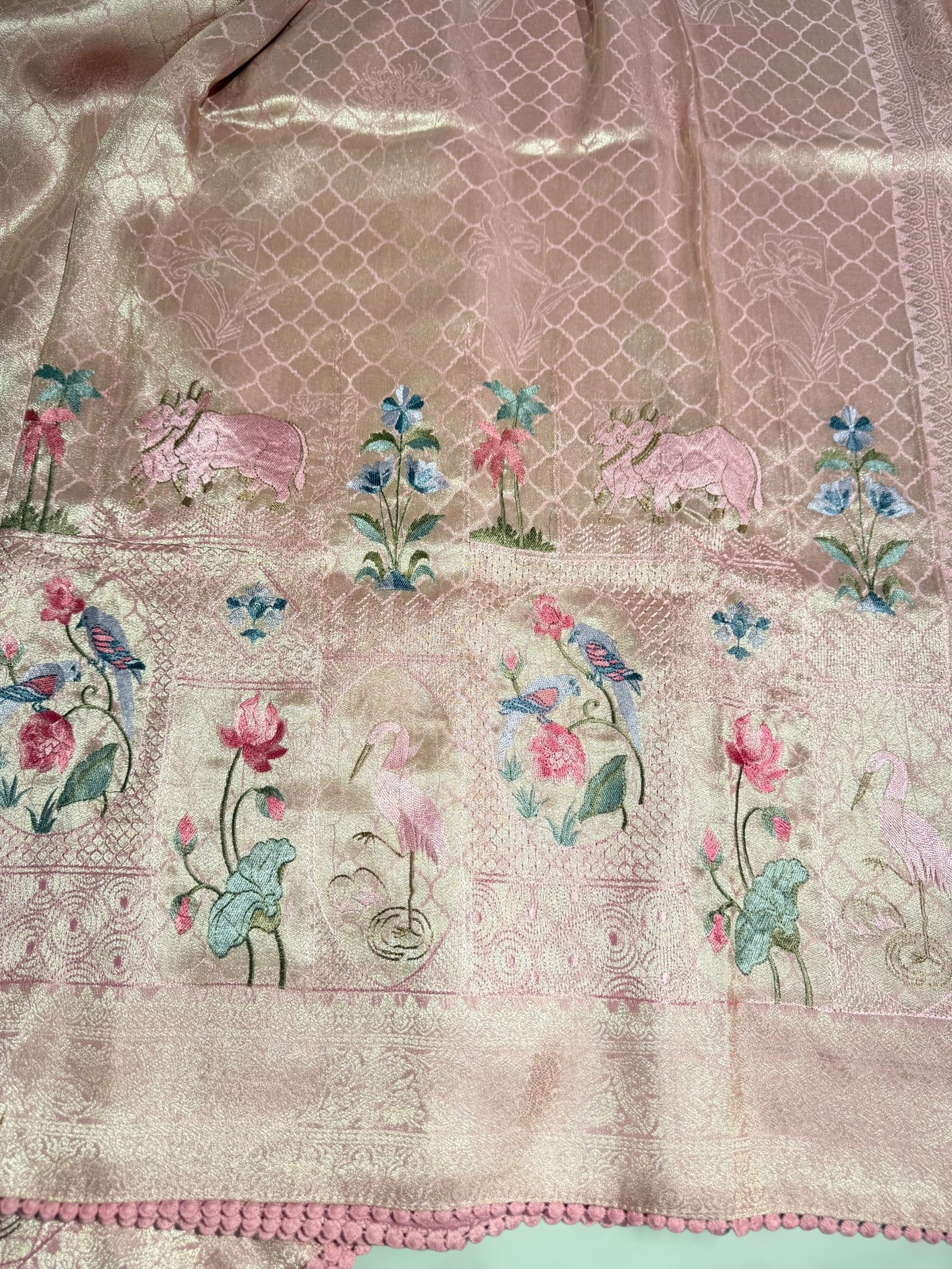 Pastel Pink Fancy Banarasi saree with embroidery