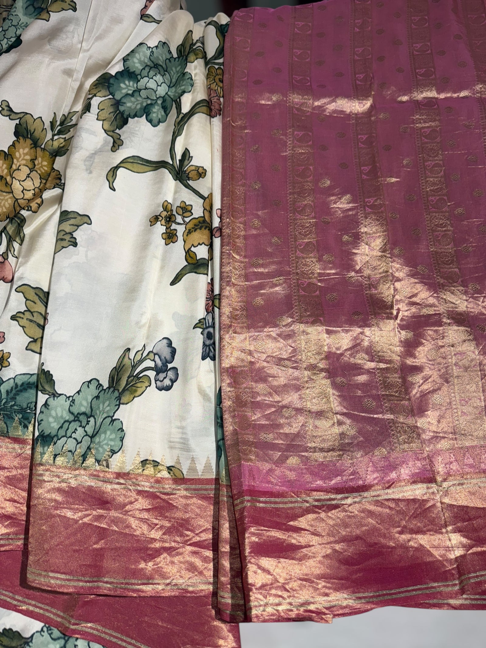 Ivory Kanjeevaram Designer print saree