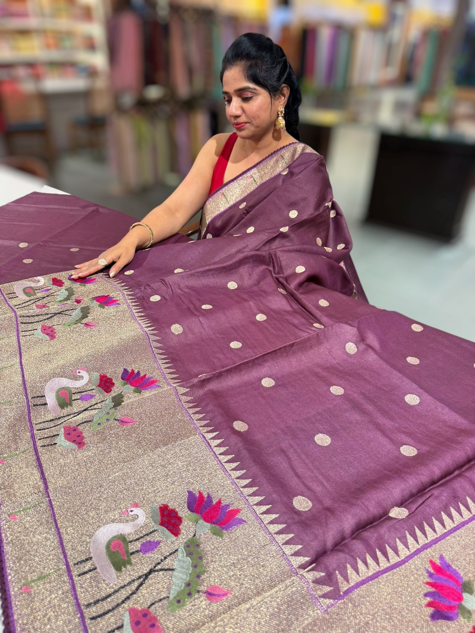 Grape Wine Tussar with embroidery