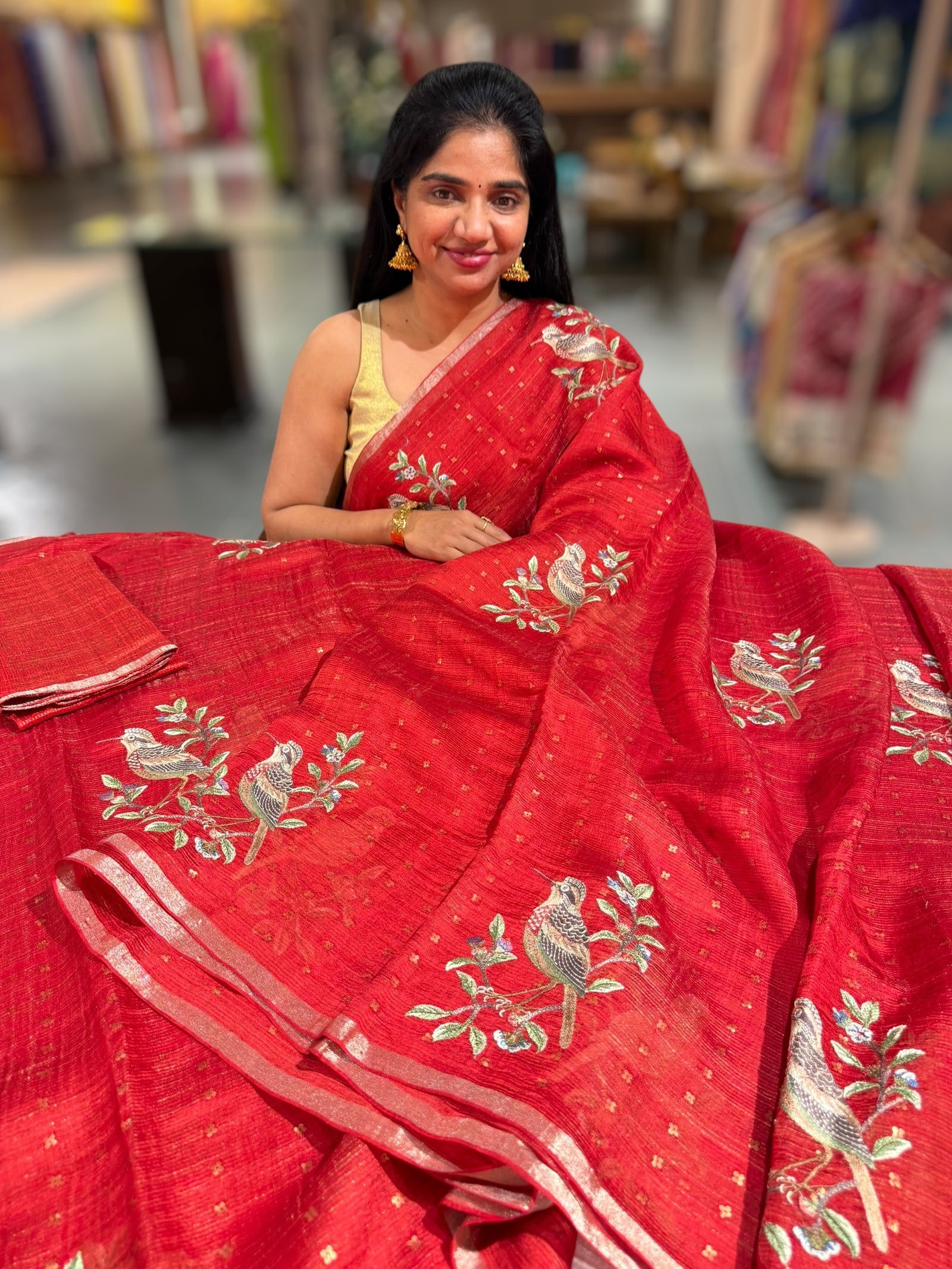 Red Tussar Kota Saree byloom Saree