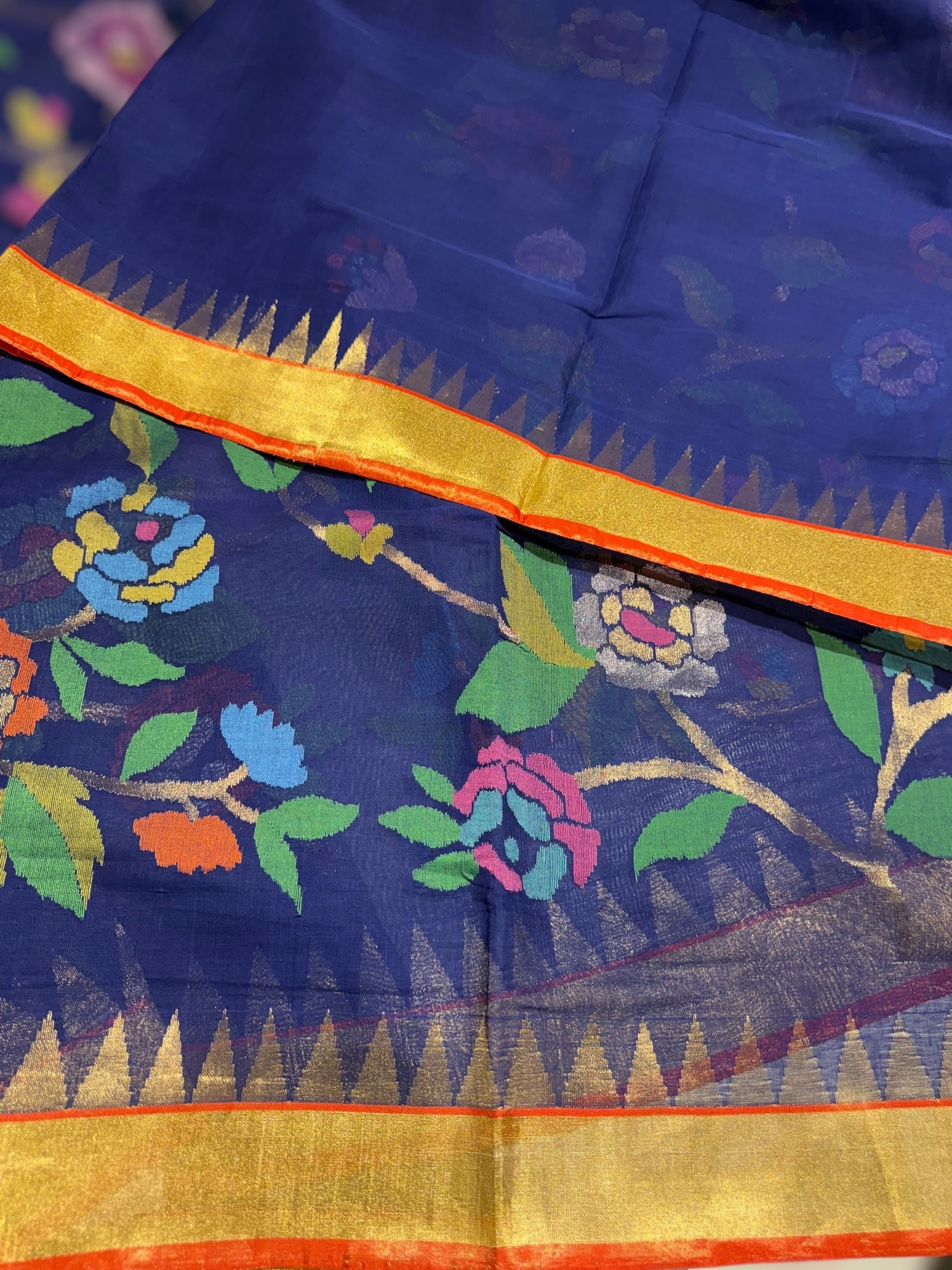 Royal Blue allover ponduru khadi jamdani