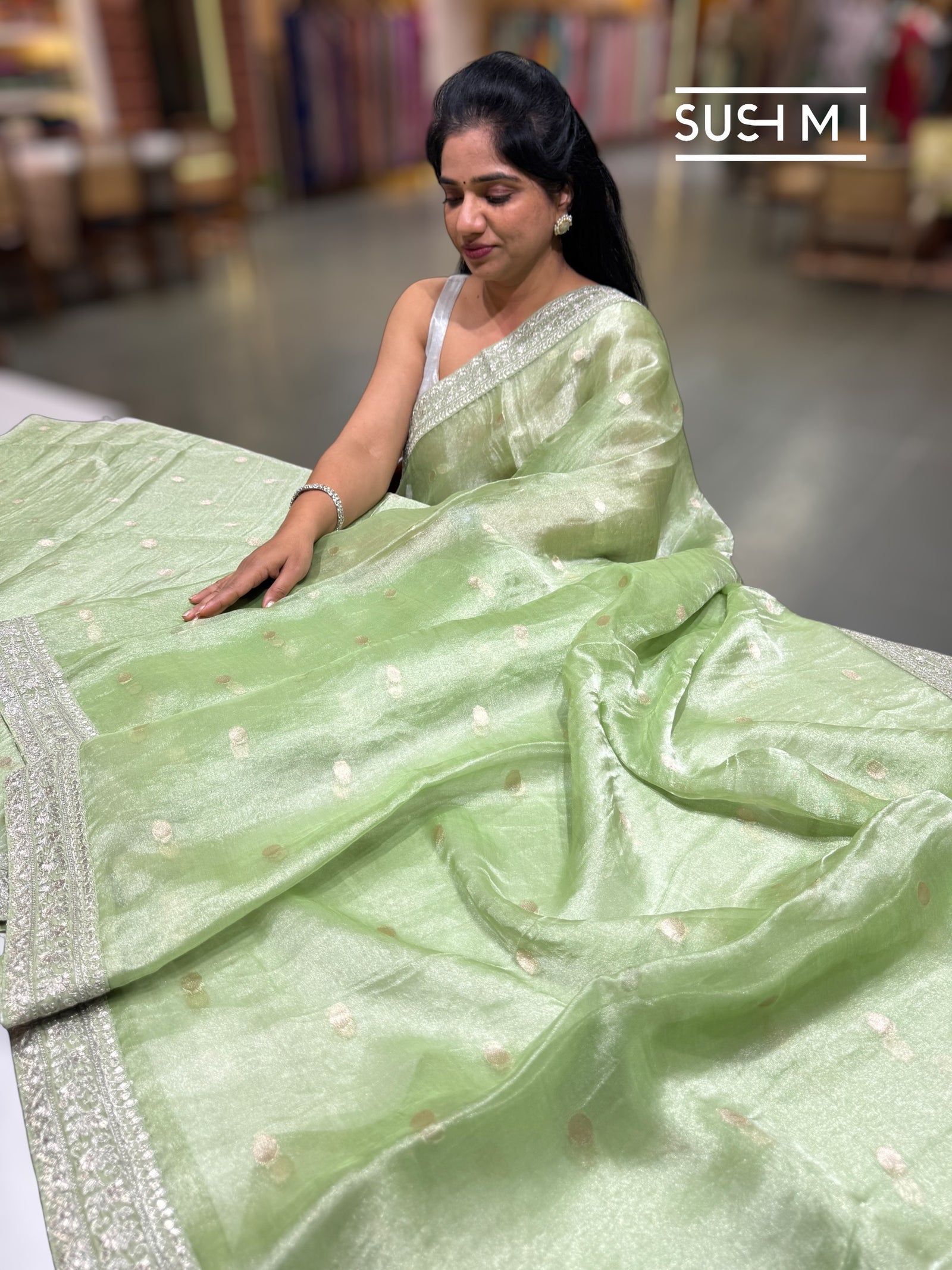 Apple Green Banarasi Tissue : S62F221