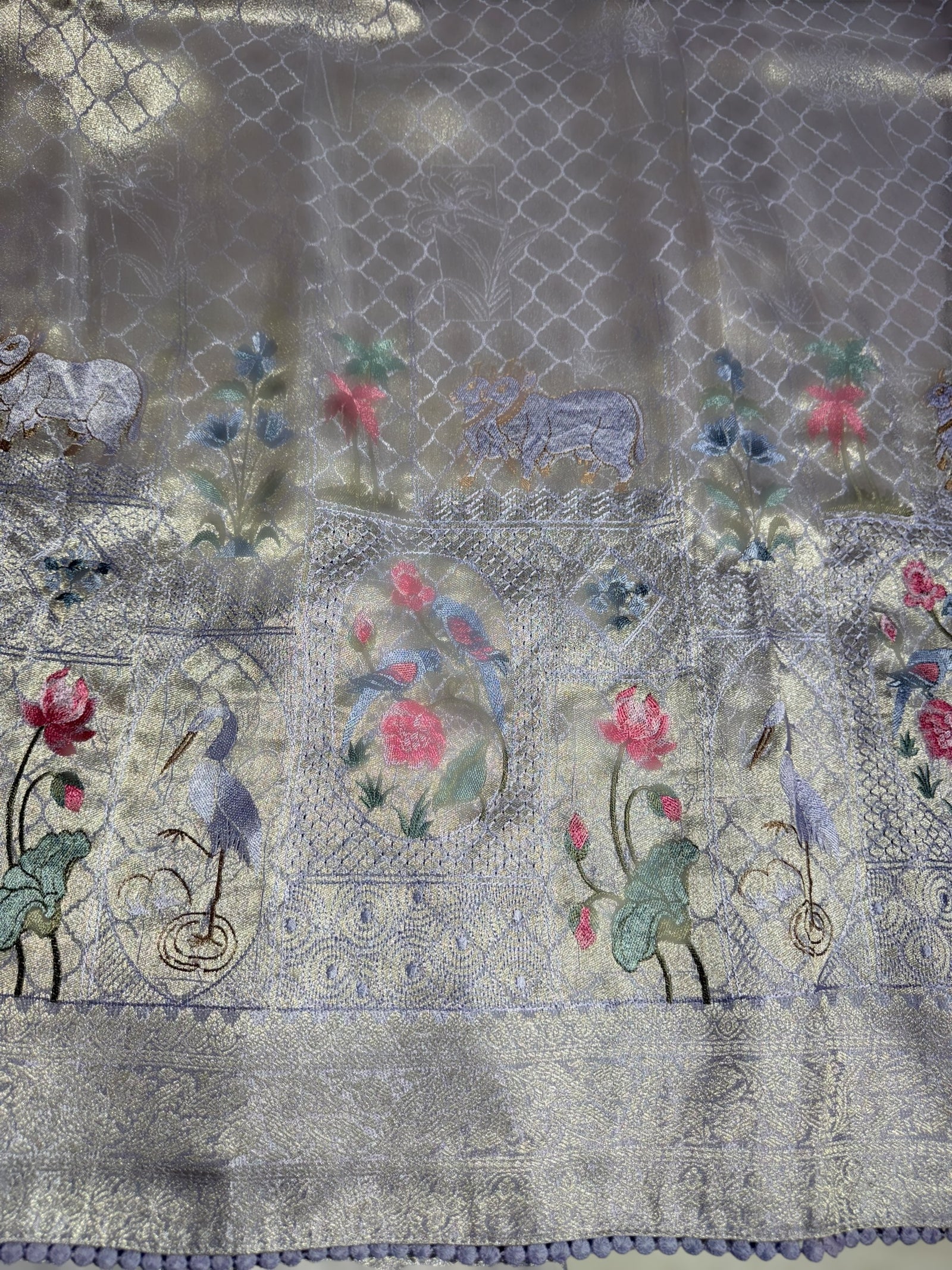 Bluish Lilac Fancy Banarasi saree with embroidery