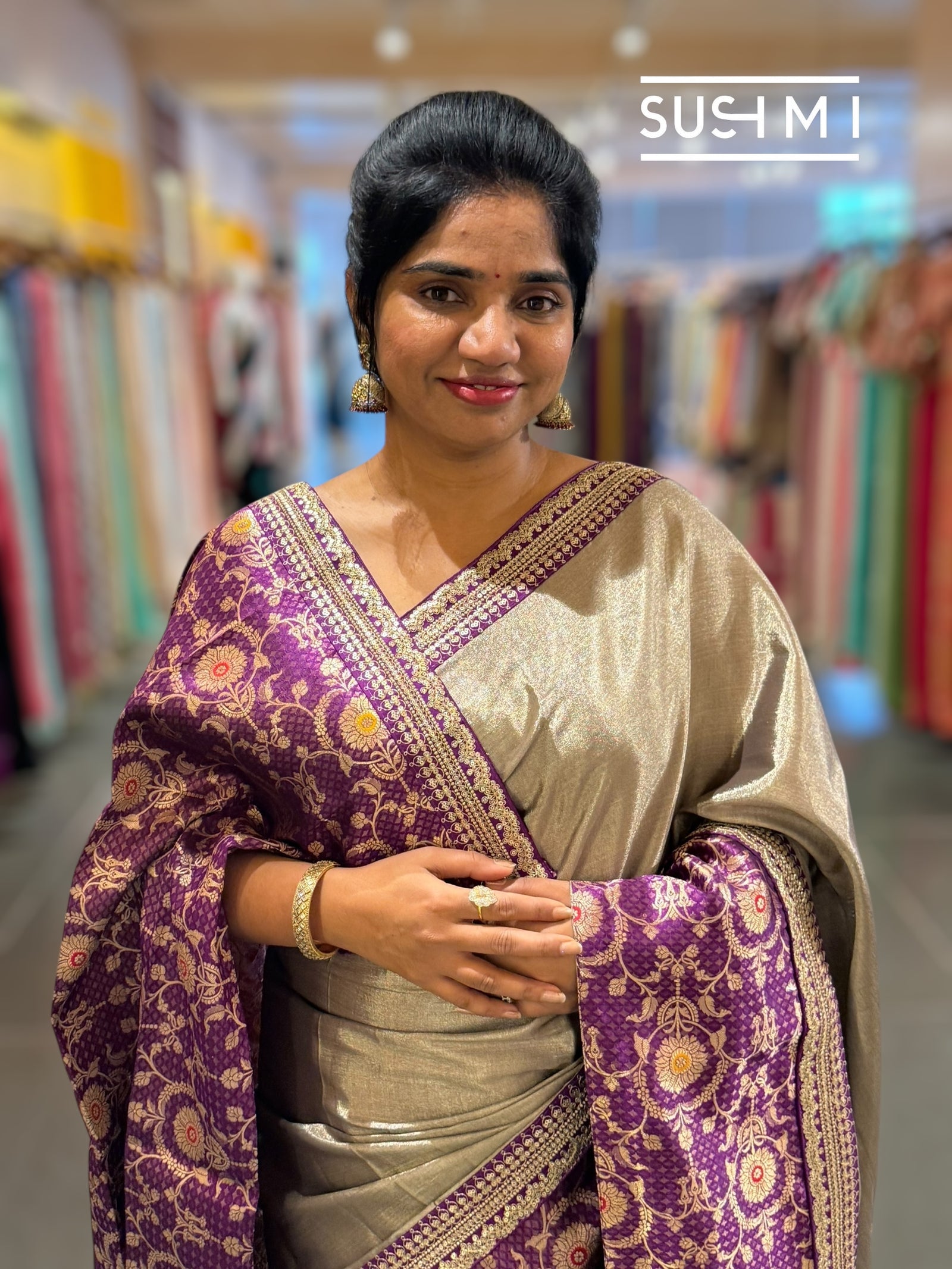 Greyish Silver tissue saree with banarasi and sabhyasachi borders : S62121