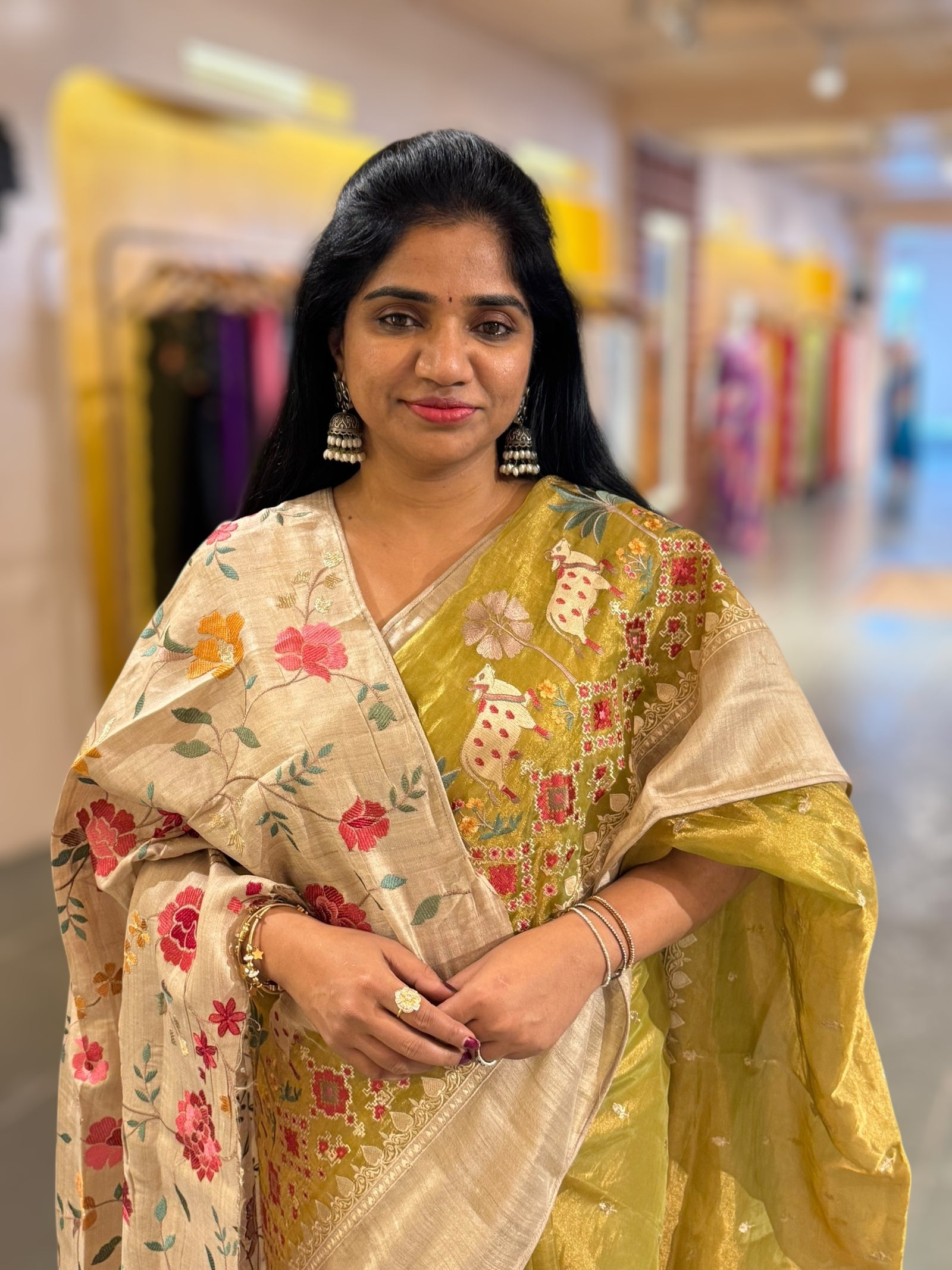 Lime Green Designer Tissue Saree