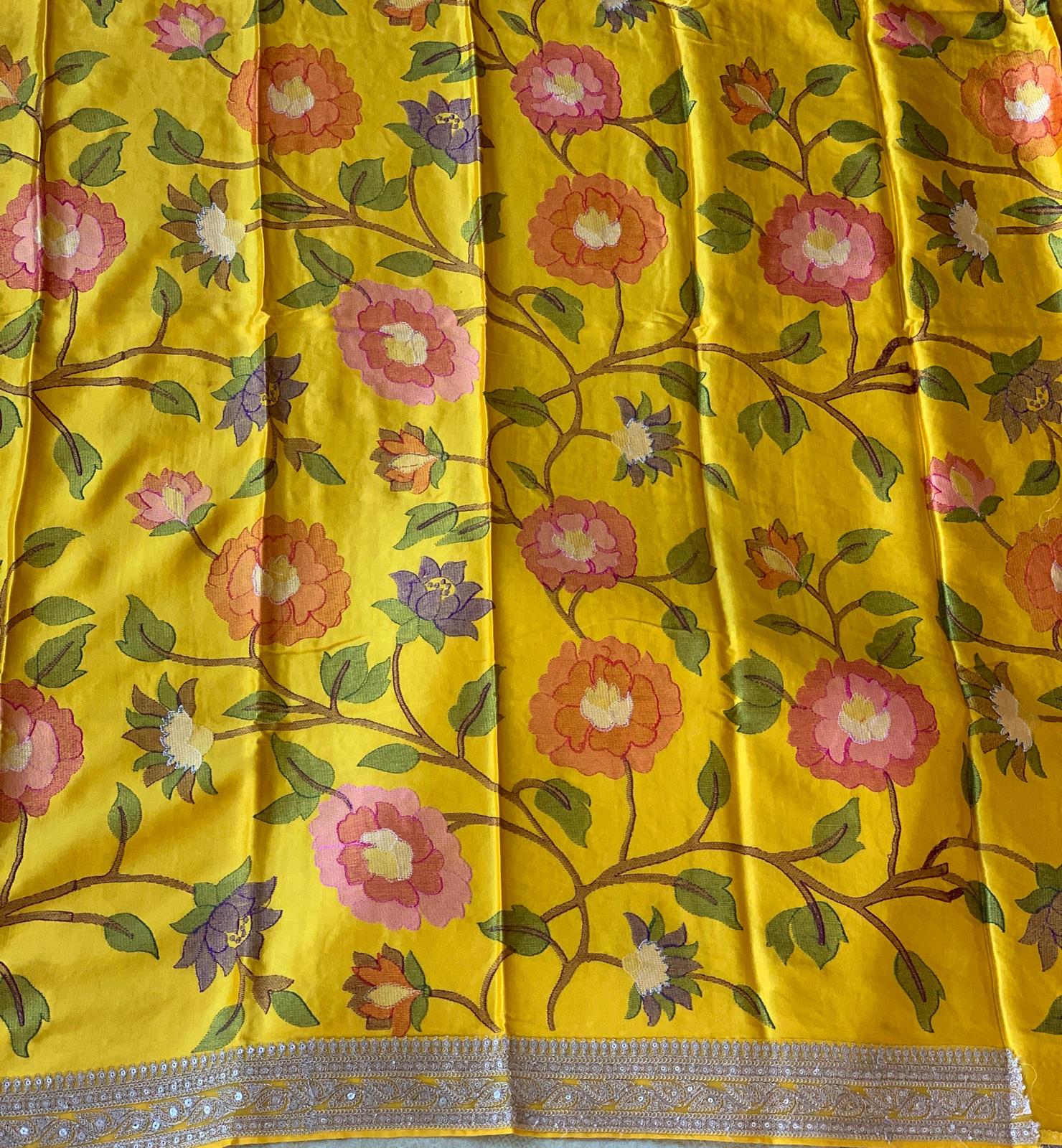 Mint & Yellow Combo Banarasi Tissue Brocade saree