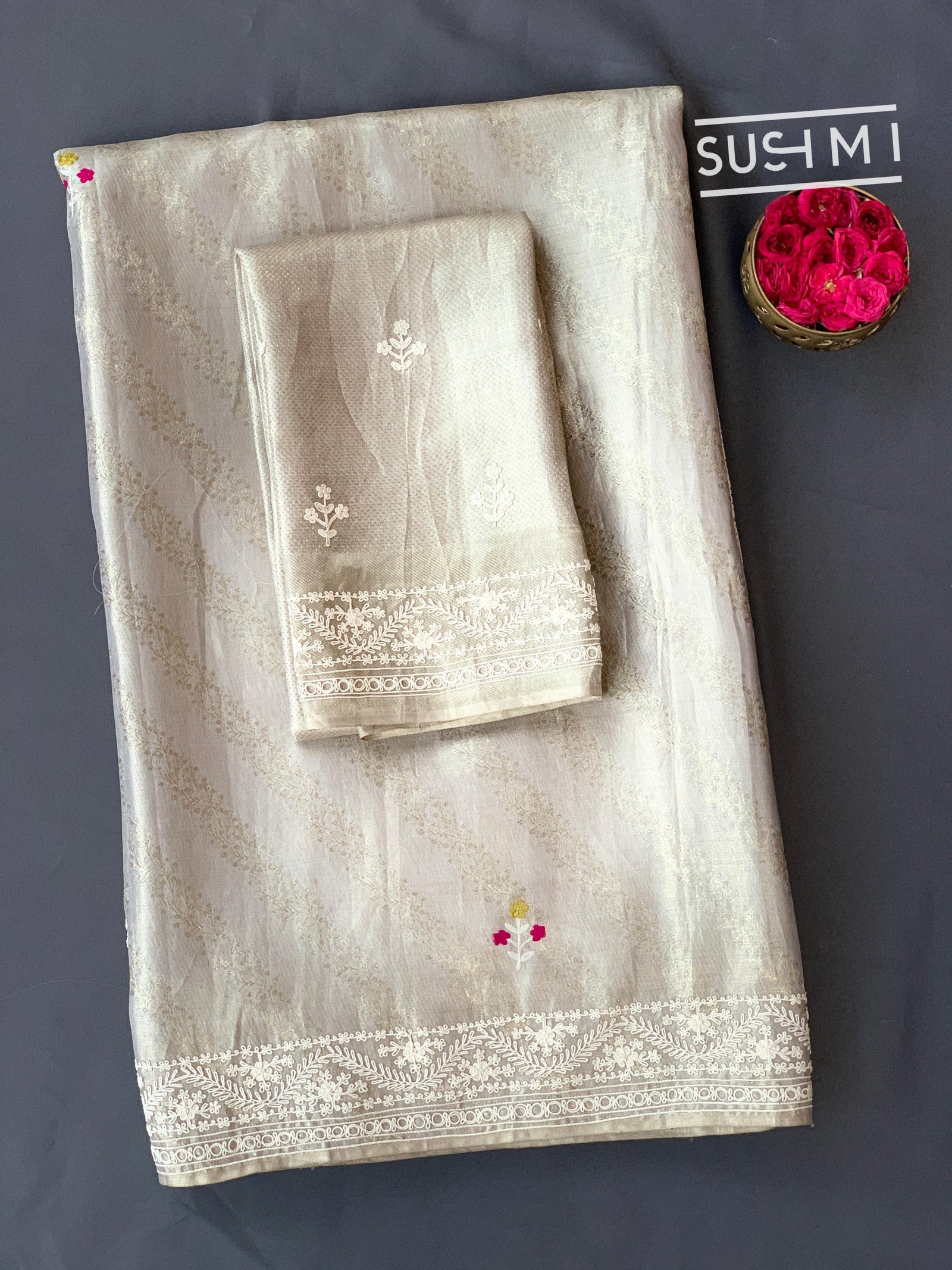 White Brocade Kanjeevaram with embroidery D62F039