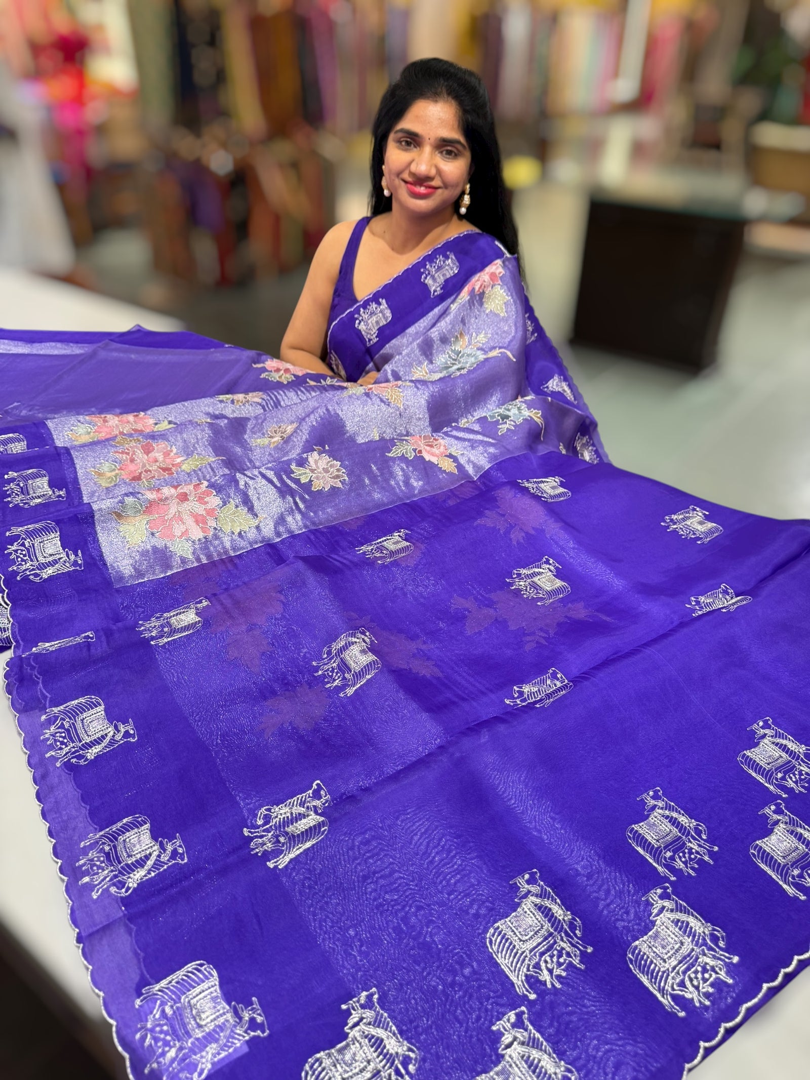 Purple Premium Handloom Designer Tissue saree with exquisite embroidery