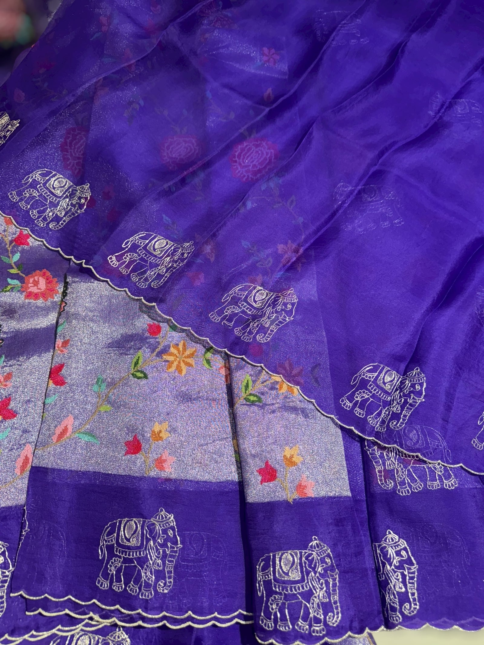 Purple Premium Handloom Designer Tissue saree with exquisite embroidery