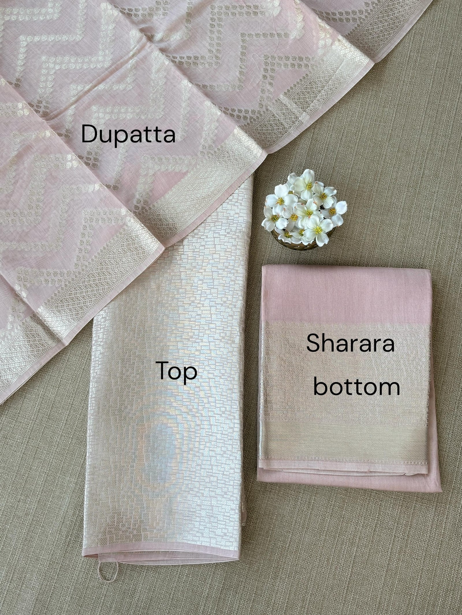 Pastel Pink Banarasi Mul Silk Brocade 3-pc Sharara Suit set : SS62J14