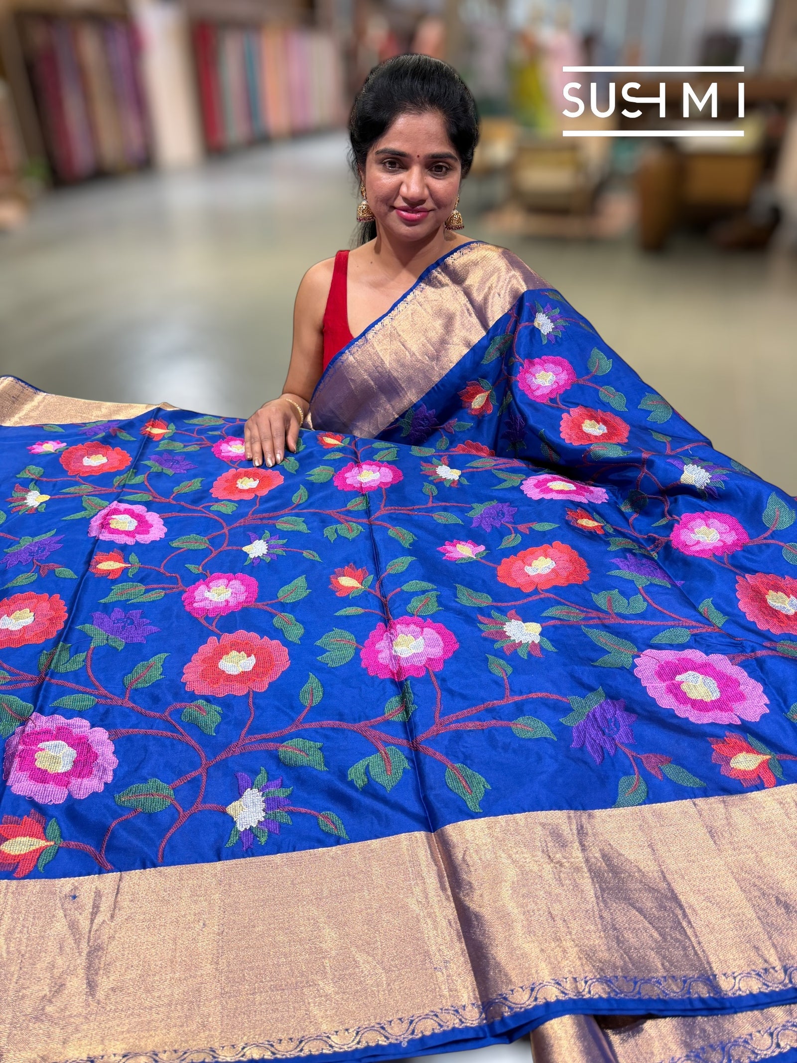 Royal Blue Kanchi Soft Silk Saree with embroidery : S62F176