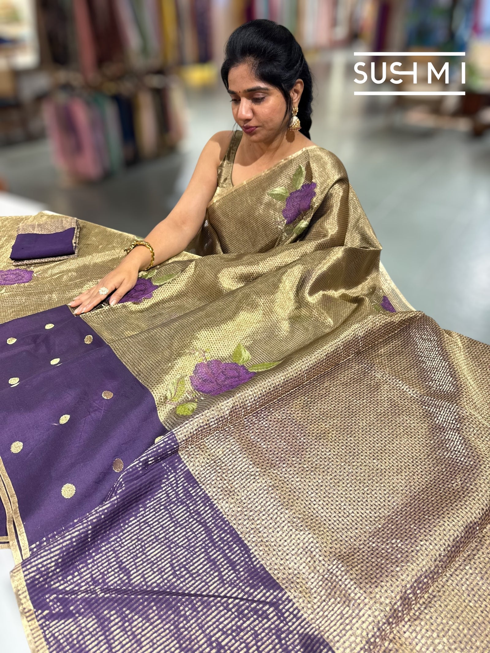 Kora tissue Saree with petite Point embroidery : S62102