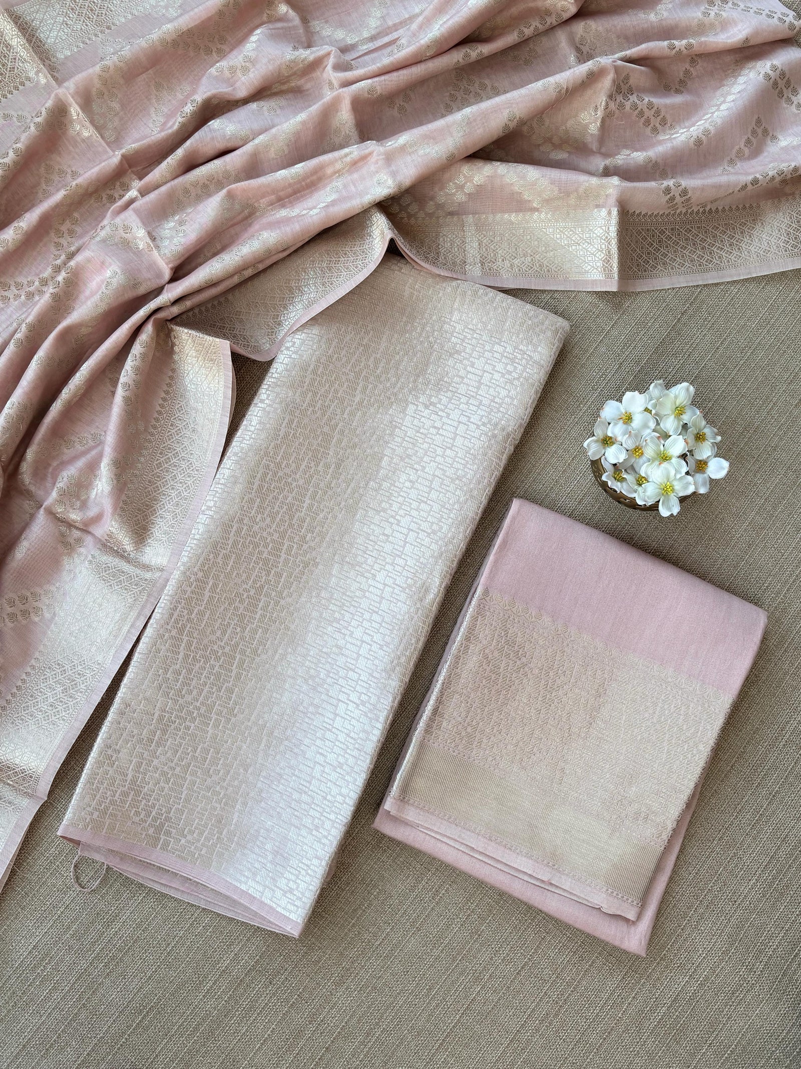 Pastel Pink Banarasi Mul Silk Brocade 3-pc Sharara Suit set : SS62J14