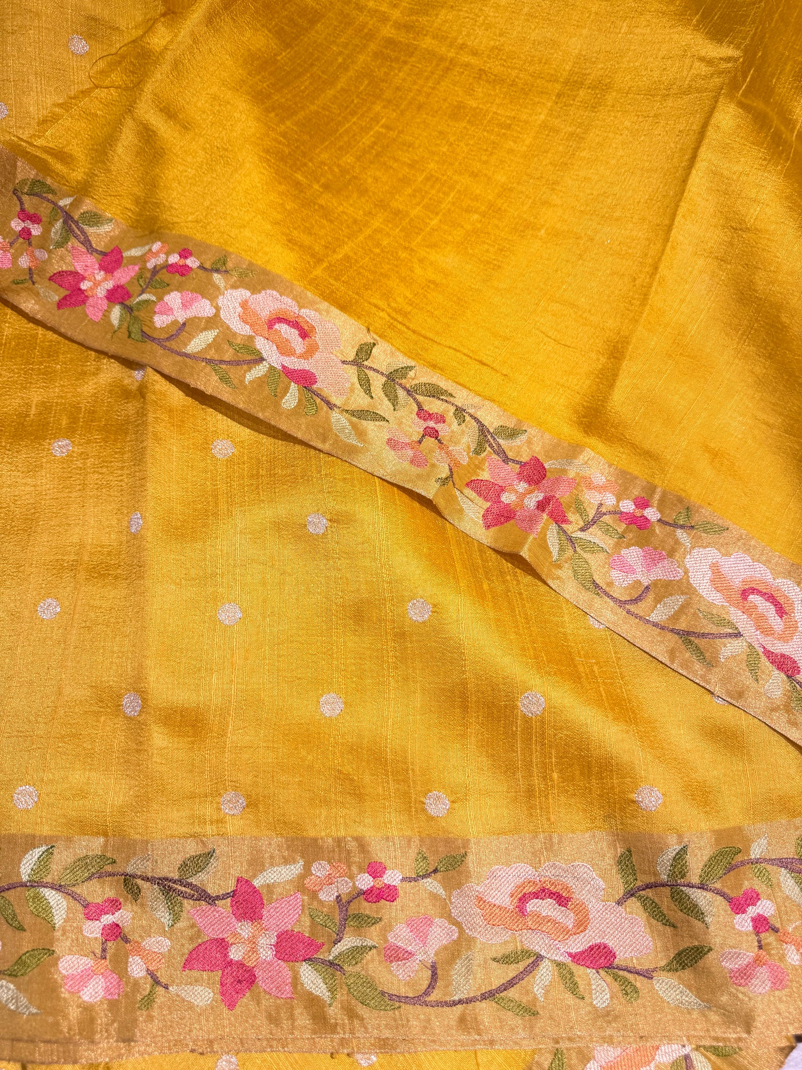Mango Yellow Raw Silk Saree with Embroidery