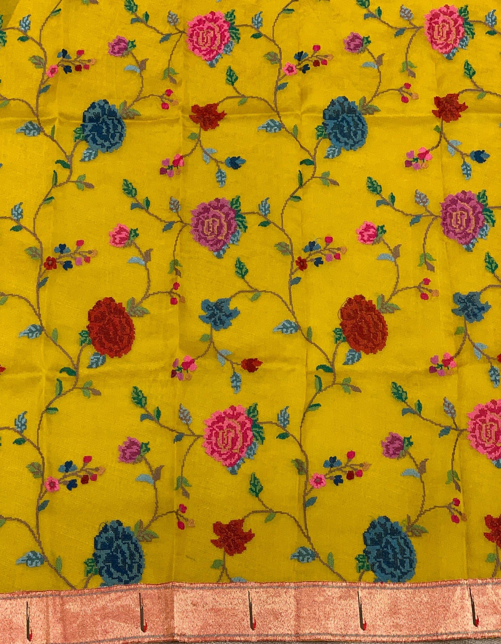 Mango Yellow Mul tissue stripes saree with fusion blouse : D62135