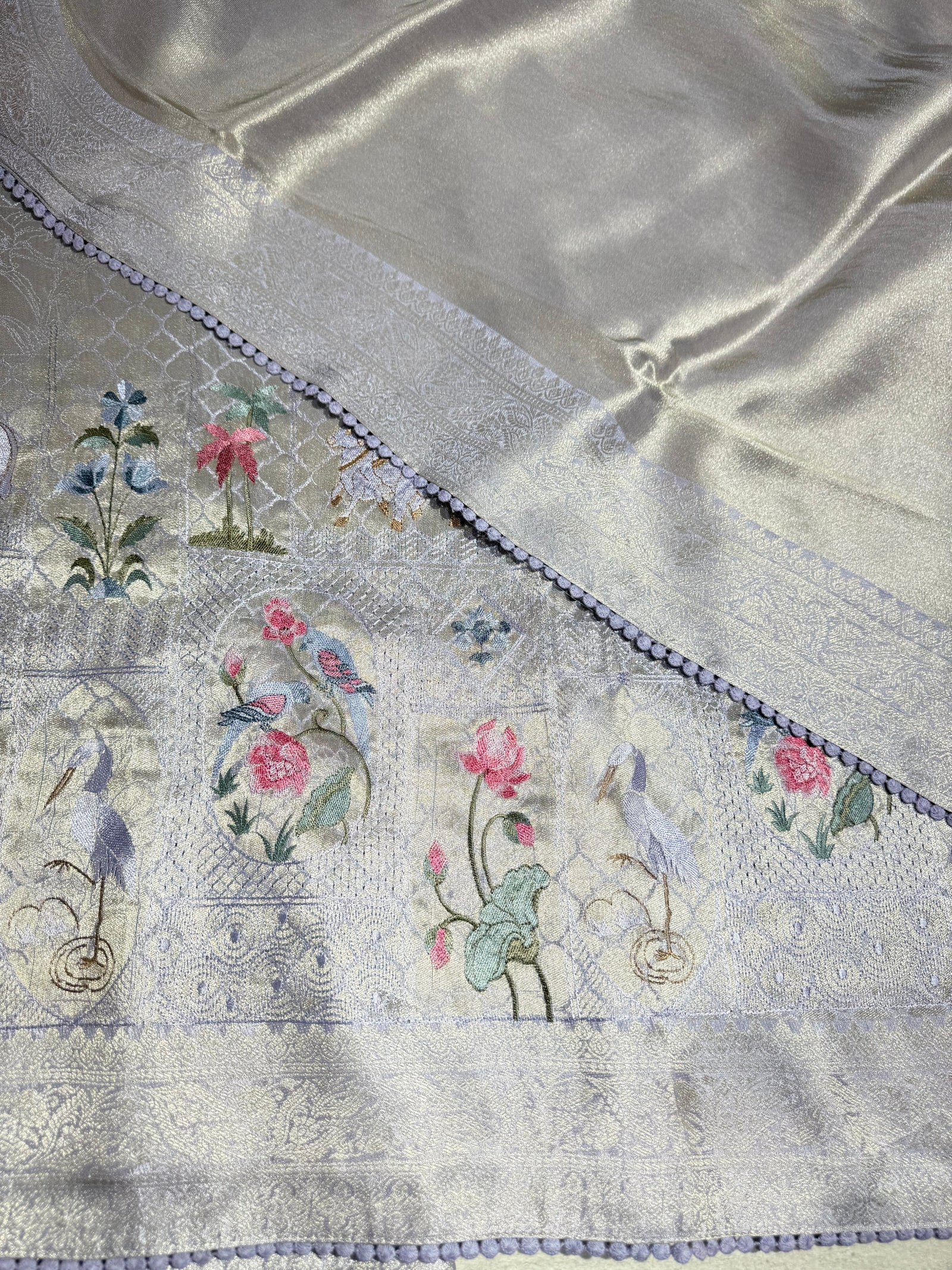 Bluish Lilac Fancy Banarasi saree with embroidery